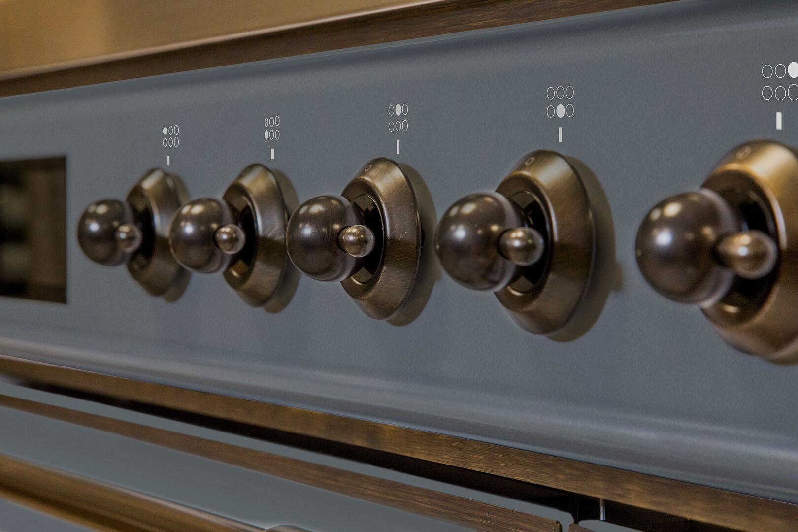 ILVE 48 Inch Majestic II Dual Fuel Range - 8 Sealed Brass Burners with Griddle - Blue Grey & Bronze Trim (UM12FDNS3BGB) - Perfect for Professional Home Kitchens & Gourmet Cooking