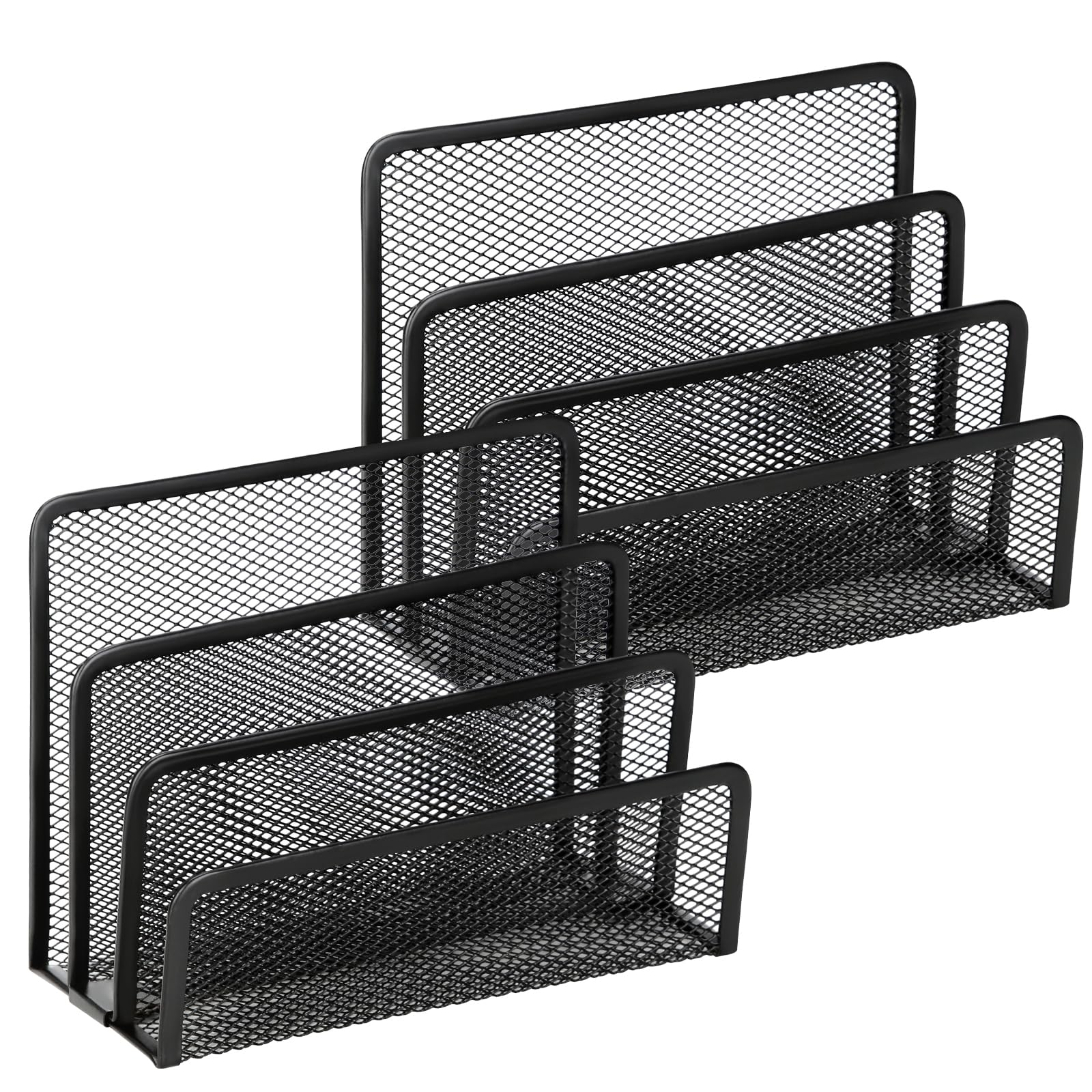 2-Pack Black Metal Mesh Desk Mail Organizer - Small File Holder for Letters, Bills, Documents, Folders & Paper - Perfect for Office, Home & School Desktop Organization