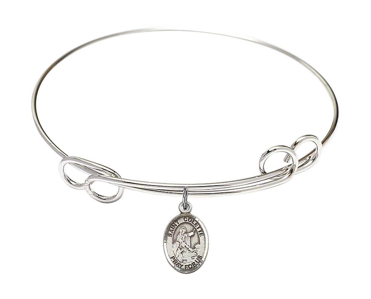 Sterling Silver Round Double Loop Bangle Bracelet with St. Colette Charm - Elegant Jewelry for Women, Perfect for Gifts, Parties & Everyday Wear