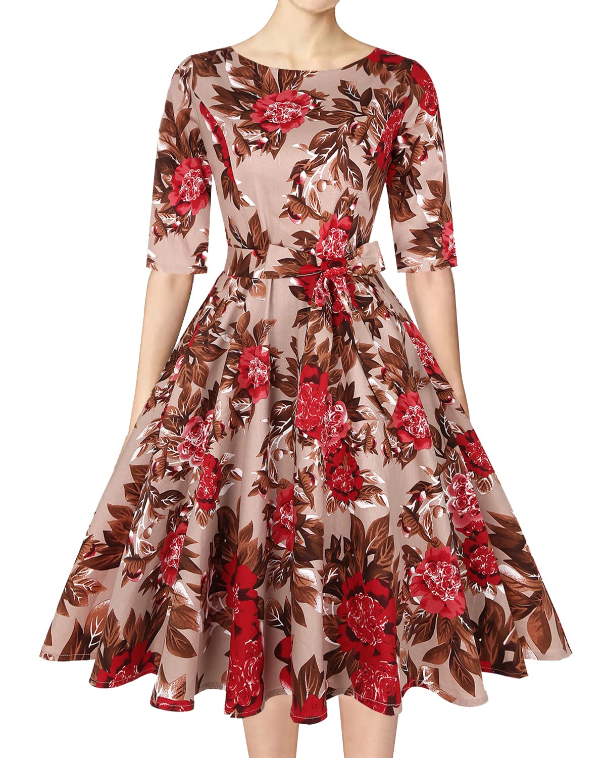Vintage 1950s Retro Rockabilly Cocktail Swing Party Midi Dress for Women with Pockets - Perfect for Swing Dancing, Cocktail Parties & Retro Themed Events