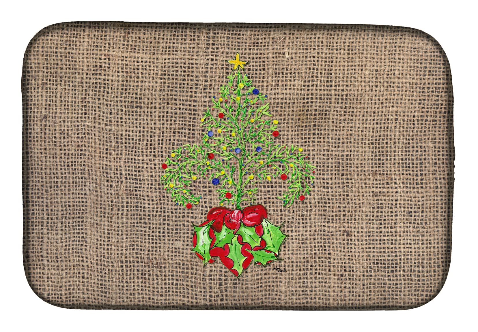 Christmas Tree Fleur de Lis Dish Drying Mat - Absorbent Kitchen Counter Mat for Holiday Decor