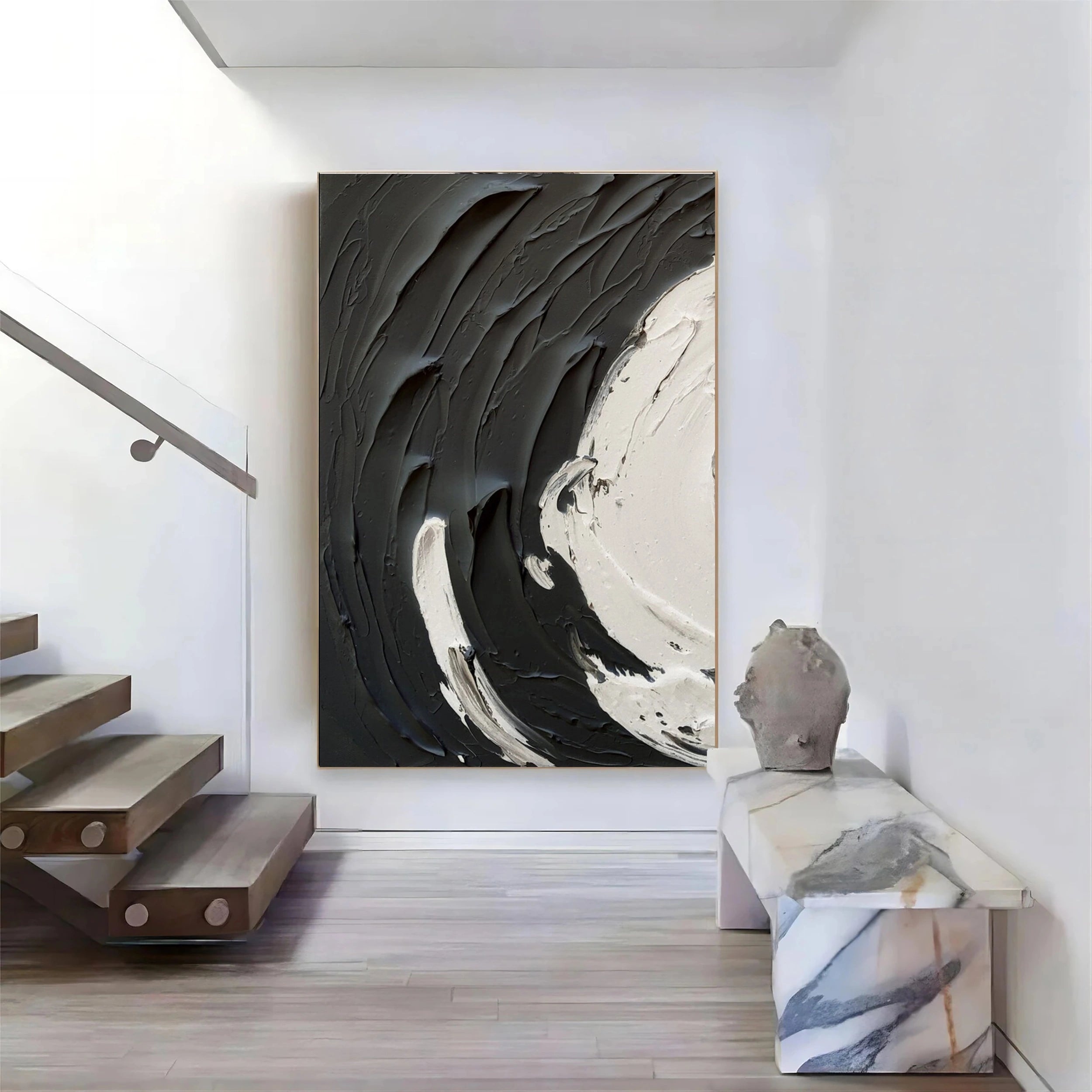 Black and White Textured Minimalist Wall Art Print #MZ071 - Modern Home Decor for Living Room, Bedroom & Office