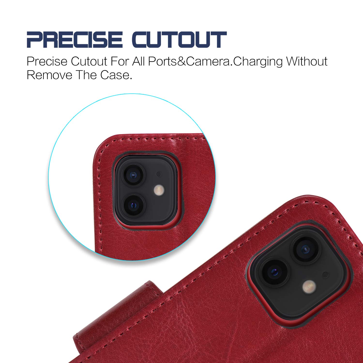Arae iPhone 12/12 Pro Wallet Case with Card Holder & Wrist Strap - Premium Flip Cover for Women & Men (Wine Red) | Perfect for Daily Use, Travel & Hands-Free Convenience