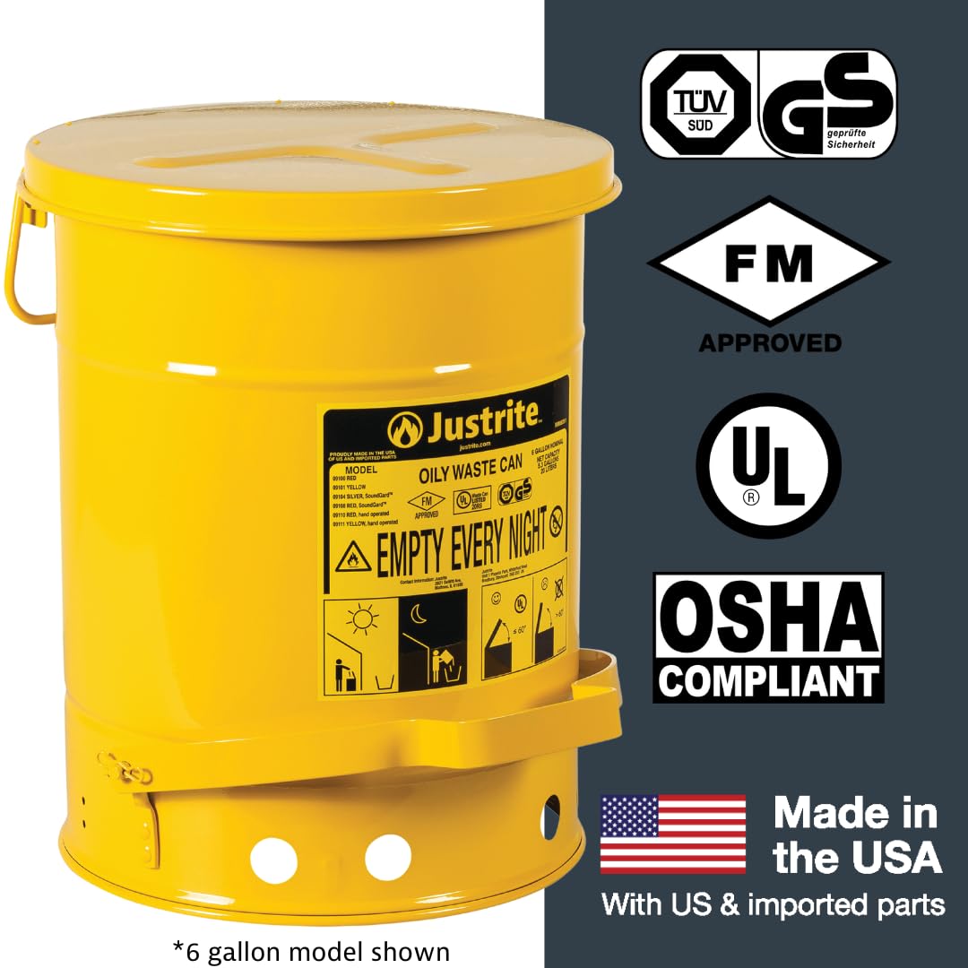 Justrite 6 Gallon Galvanized Steel Oily Waste Can with Foot Pedal | 16