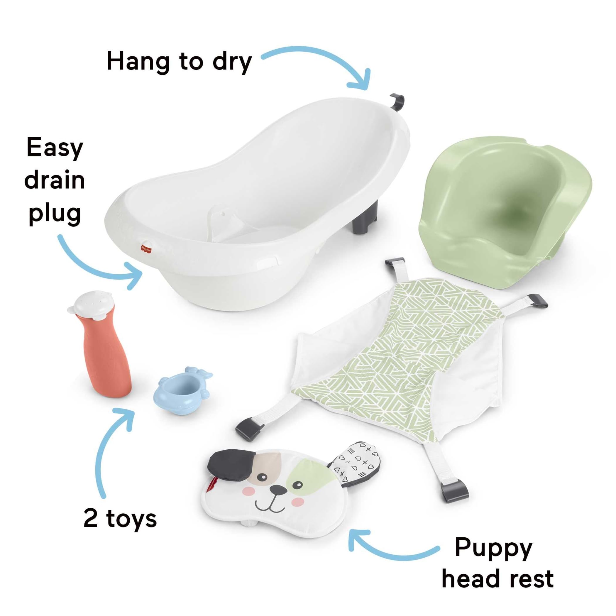 Fisher-Price 4-in-1 Baby to Toddler Bathtub with Removable Infant Sling Seat & Puppy Toys - Convertible Bathing Tub for Newborns to Toddlers - Perfect for Bath Time Safety and Play in Nursery or Bathroom