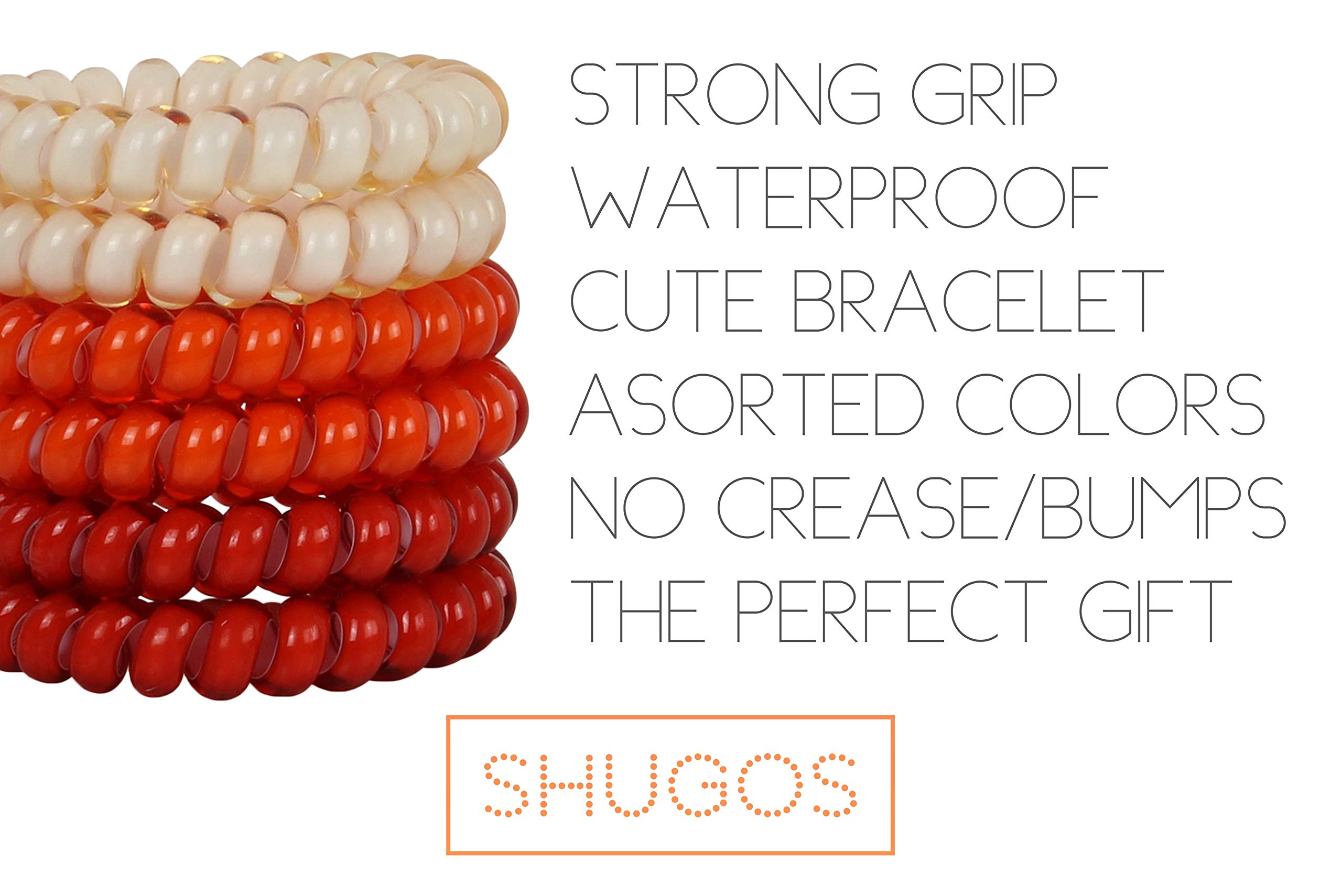 SHUGOS Spiral Hair Ties for Women - 6 Pack Orange Plastic Coil Bands, Soft No-Pull Ponytail Holders for Long & Short Hair - Perfect for Workouts, Yoga, Office & Everyday Use