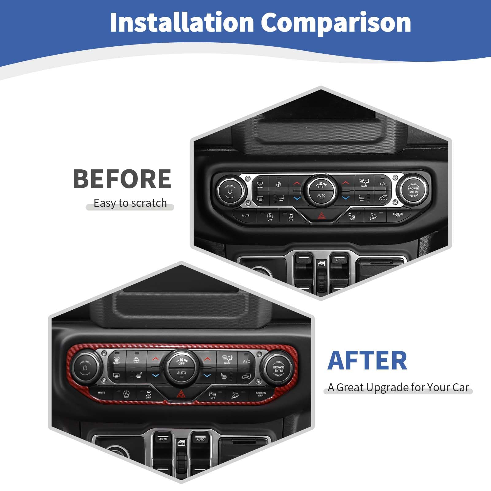 RT-TCZ Red Carbon Fiber AC Switch Cover Trim Frame for Jeep Wrangler JL/JLU/Gladiator JT (2018-2023) - Durable Interior Upgrade for Dash & Climate Control - Perfect for Off-Road & Daily Driving