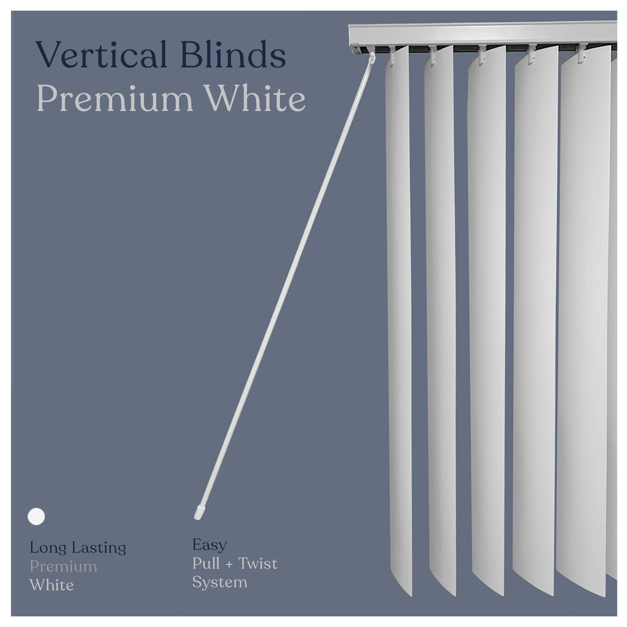 Premium White Mood Vertical Blinds for Sliding Doors, Patio Doors & French Doors - 47 x 36 Inch Window Coverings for Home & Office - Perfect for Living Rooms, Bedrooms and Sunrooms
