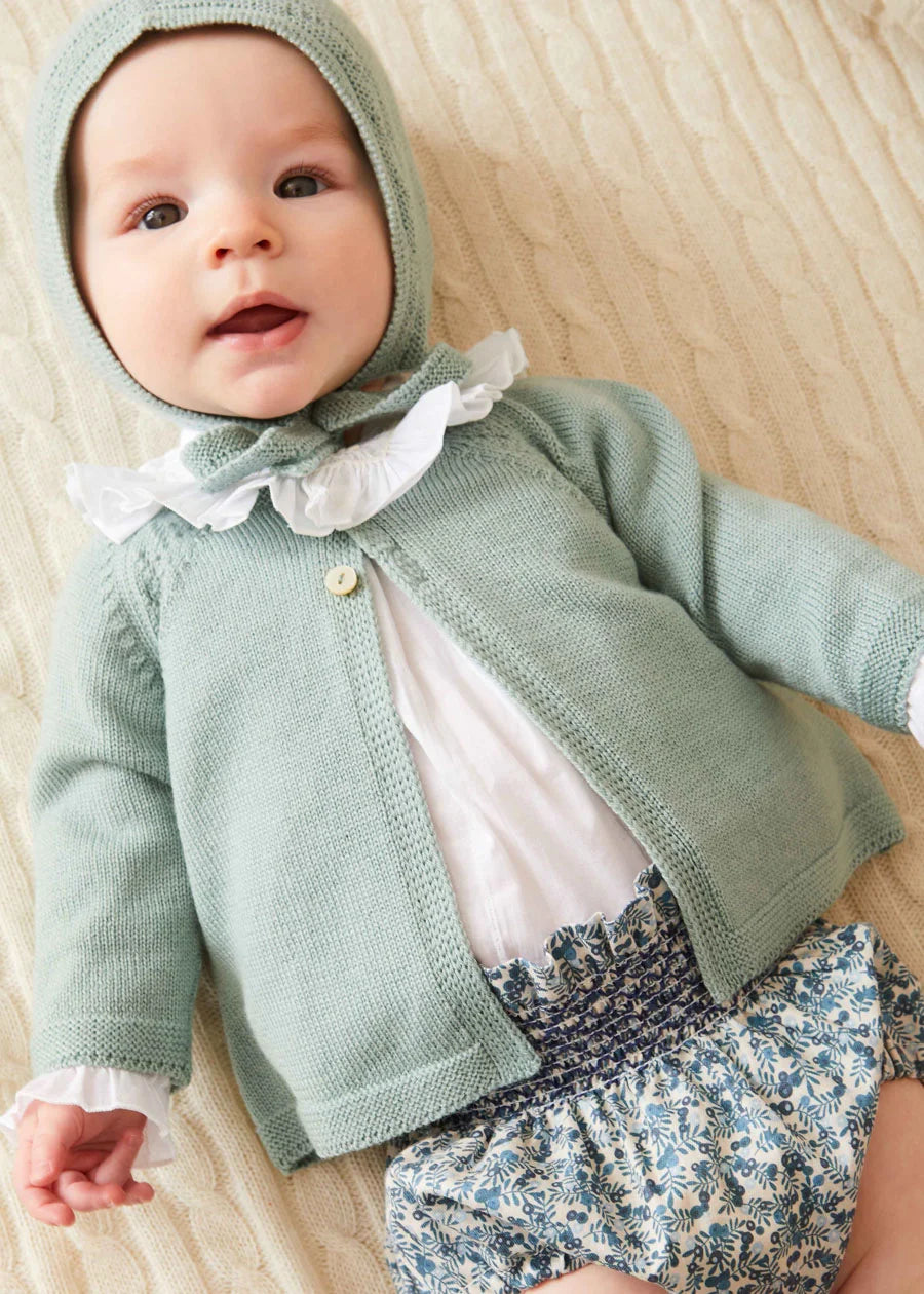 Green Two-Button Baby Cardigan for 1-9 Months - Soft & Cozy Knit Sweater for Infants - Perfect for Family Photos & Winter Outings