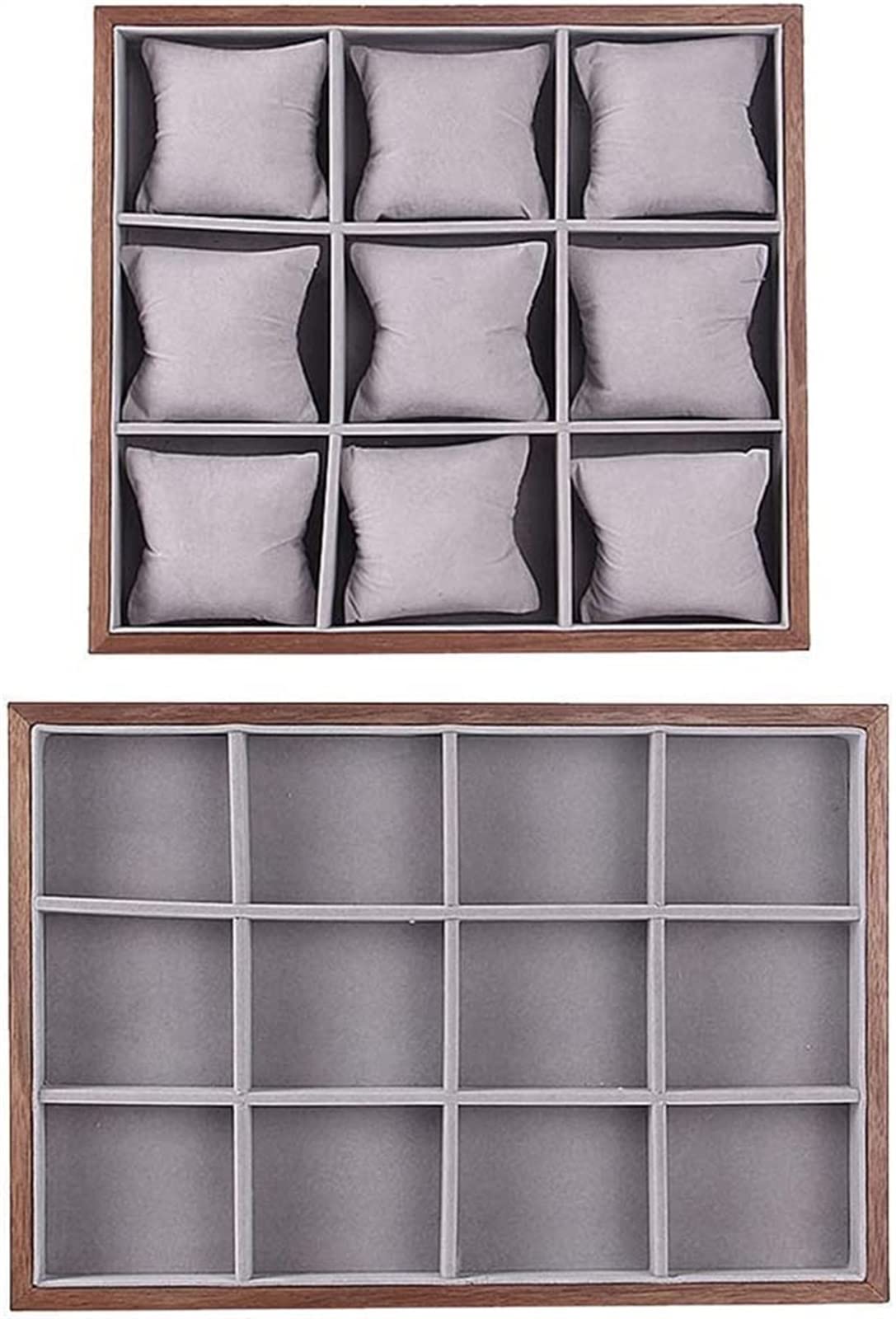 2-Piece Wooden Jewelry Display Organizer - Watch Storage Box & Case Tray Holder for Earrings, Rings, Necklaces - Perfect for Retail Stores, Boutiques & Home Organization