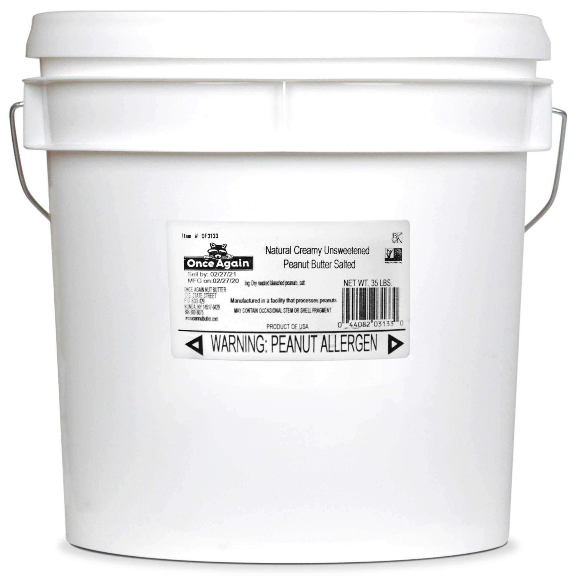 Once Again Natural Creamy Peanut Butter - 35lb Bulk Bucket | Lightly Salted, Unsweetened, Gluten Free, Vegan, Kosher, Non-GMO Verified | Perfect for Bakeries, Smoothies & Healthy Snacks