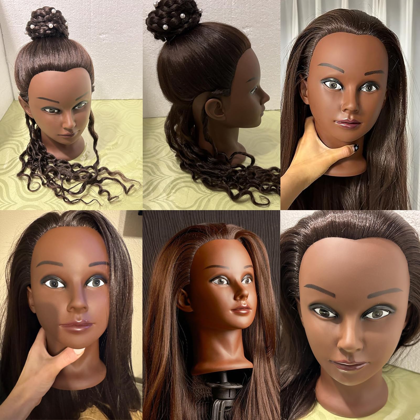 Professional Mannequin Head with Hair for Cosmetology Training - Styling Practice Head for Braiding, Cutting & Hairdressing - Includes Free Clamp (Brown) - Perfect for Salon Students & Home Practice