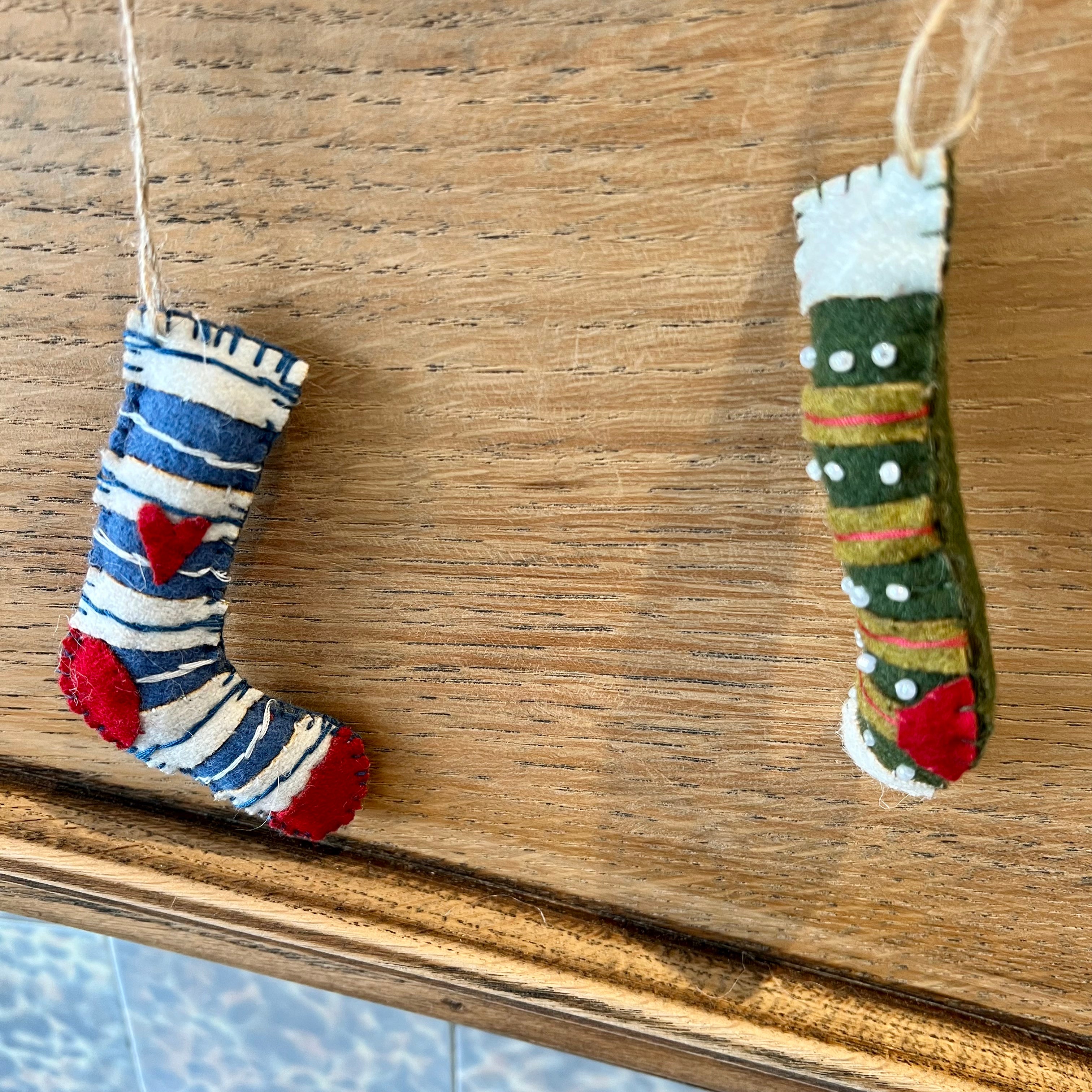 Hand Stitched Felt Stocking Garland - Christmas Tree Decorations, Holiday Fireplace Mantel Decor, Xmas Party Hanging Ornaments (Limited Stock)