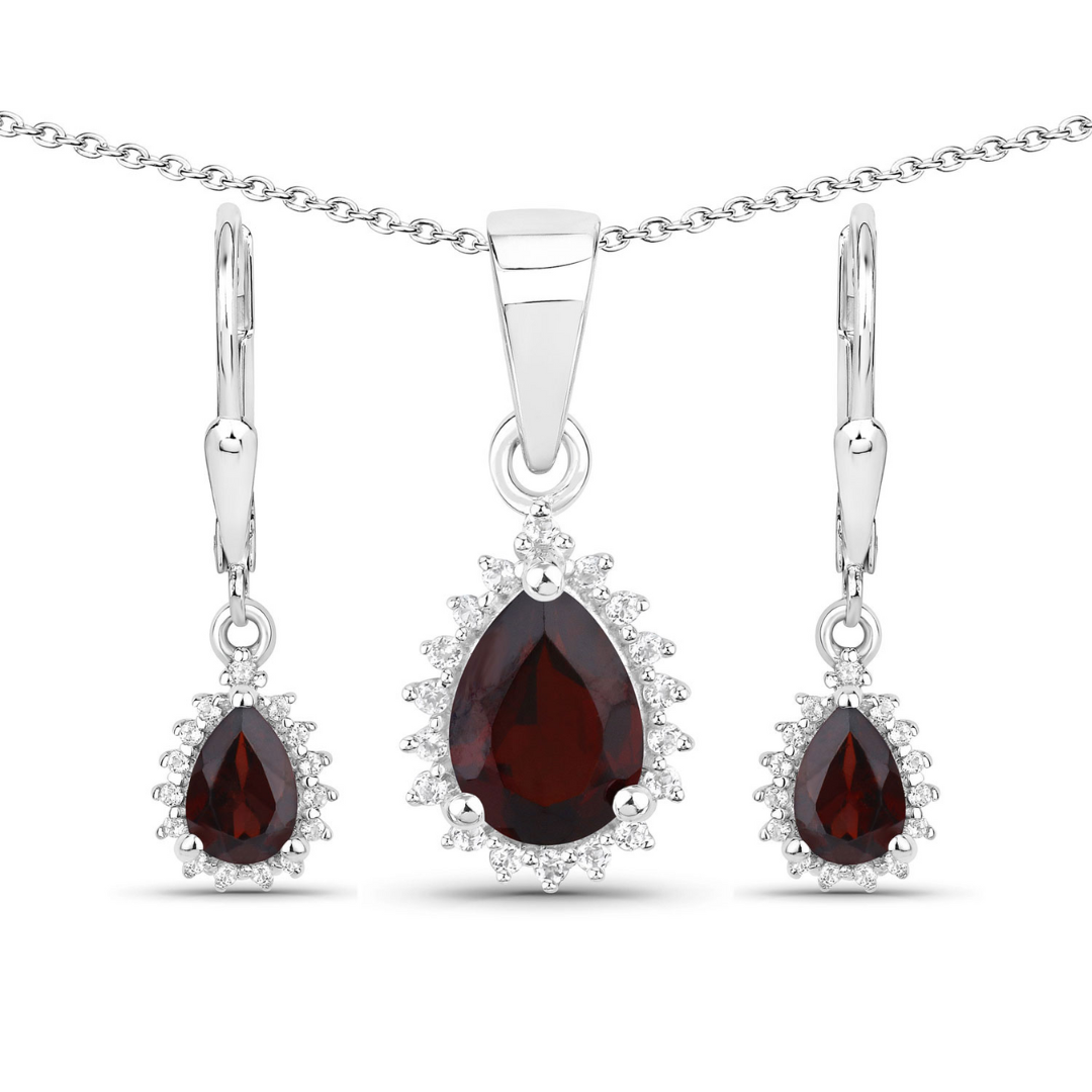 Exquisite Garnet Jewelry Set for Women - Sterling Silver Necklace & Earrings - Birthstone Gift for January - Perfect for Valentine's Day, Anniversary & Formal Occasions