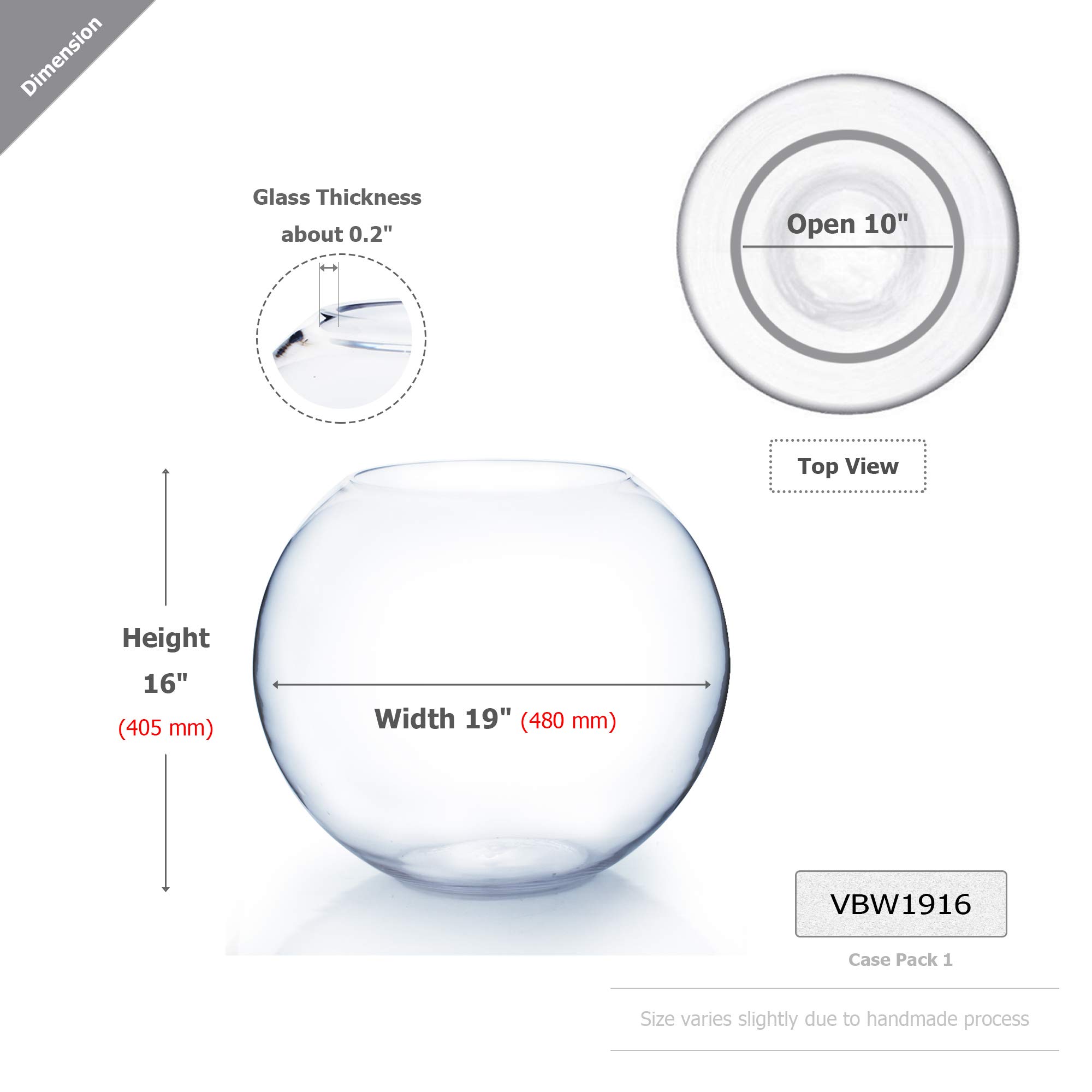 WGV 19-Inch Large Glass Vase - Clear Round Bubble Vase for Flowers, Centerpiece, Home Decor | 16
