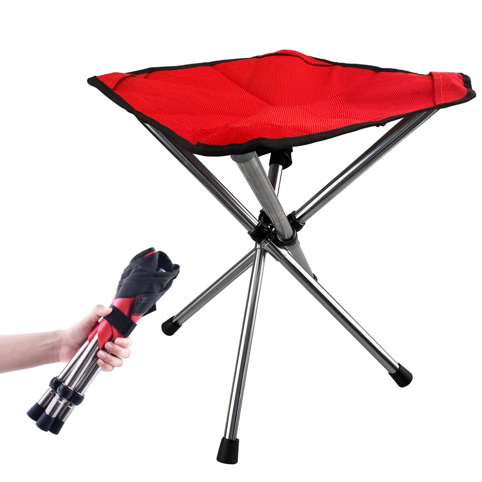 Azarxis Foldable Tripod Stool - Portable Telescopic Camping Chair, Lightweight Compact Stool for Outdoor Activities, Hiking, Fishing, Picnic, Beach, BBQ, Travel, Backpacking & Garden Use with Carry Bag (Red) - Perfect for Camping Seating, Beach Relaxation & Outdoor Adventures
