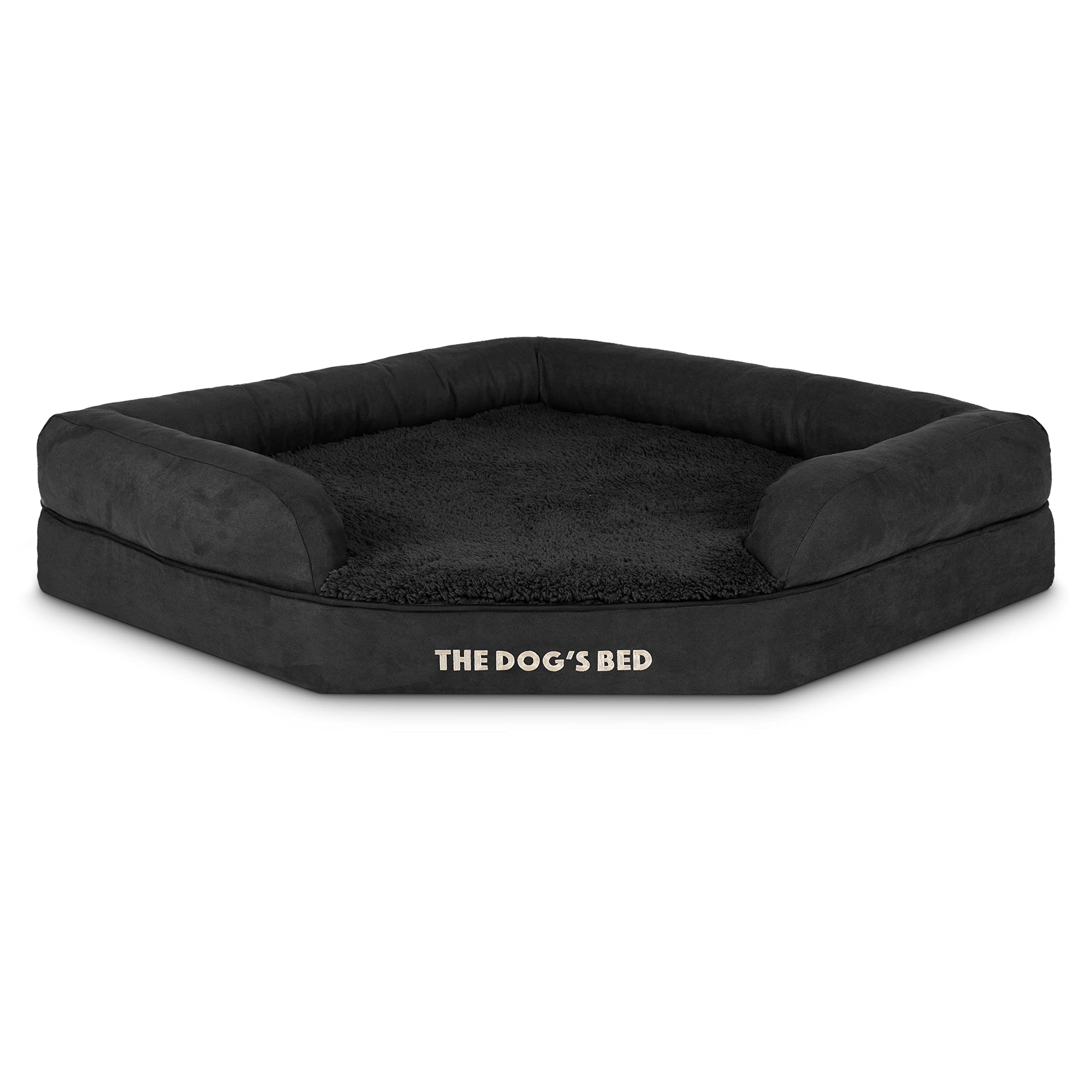 Orthopedic Dog Bed Replacement Cover - Washable Plush Fabric for Large Dog Beds, Black Soft Outer Cover - Perfect for Pet Sofas, Corner Beds & Orthopedic Support (Great for Living Room, Bedroom or Kennel Use)