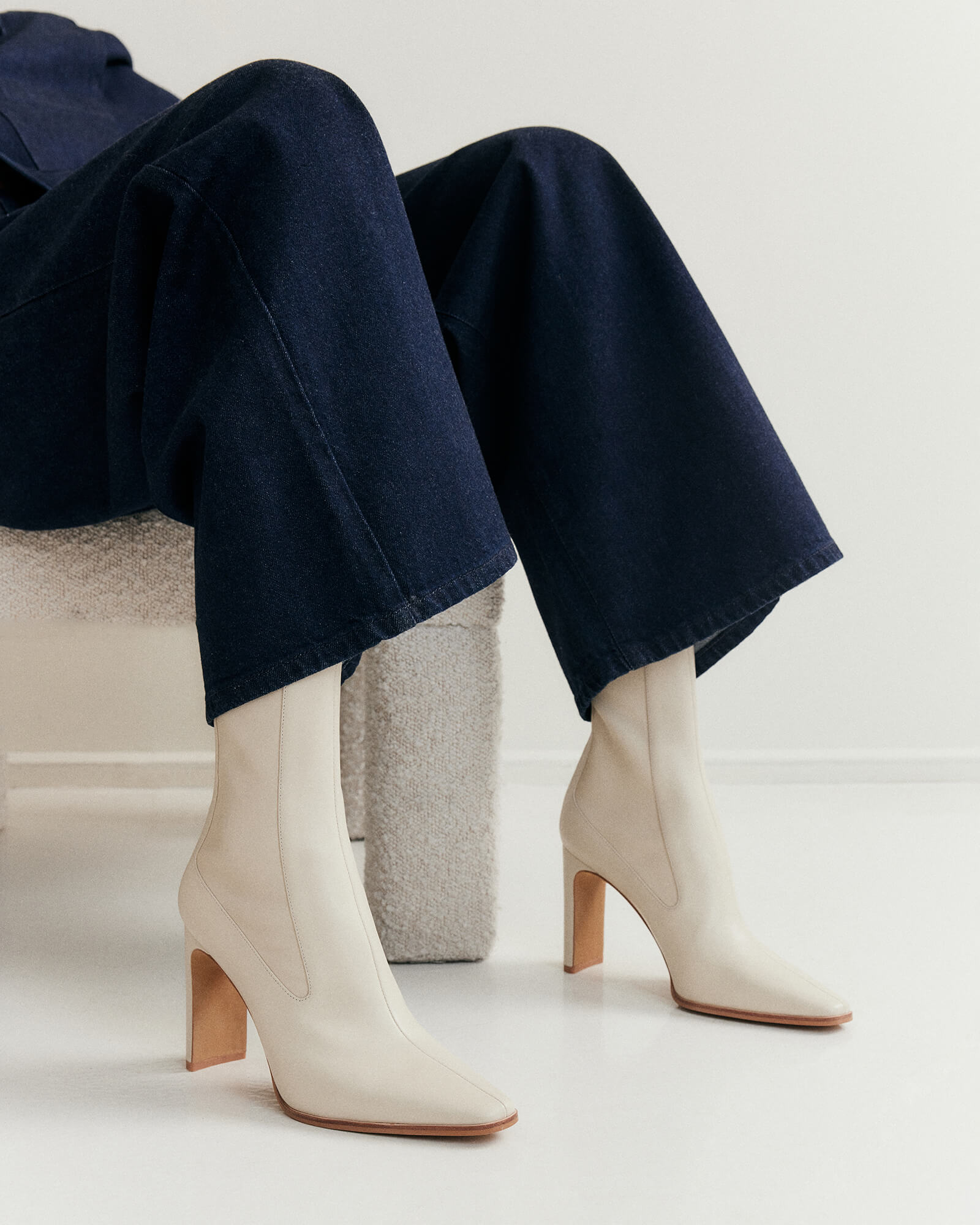 June High Ankle Boots - Off-White Genuine Leather Women's Shoes for Casual Wear & Fall Fashion