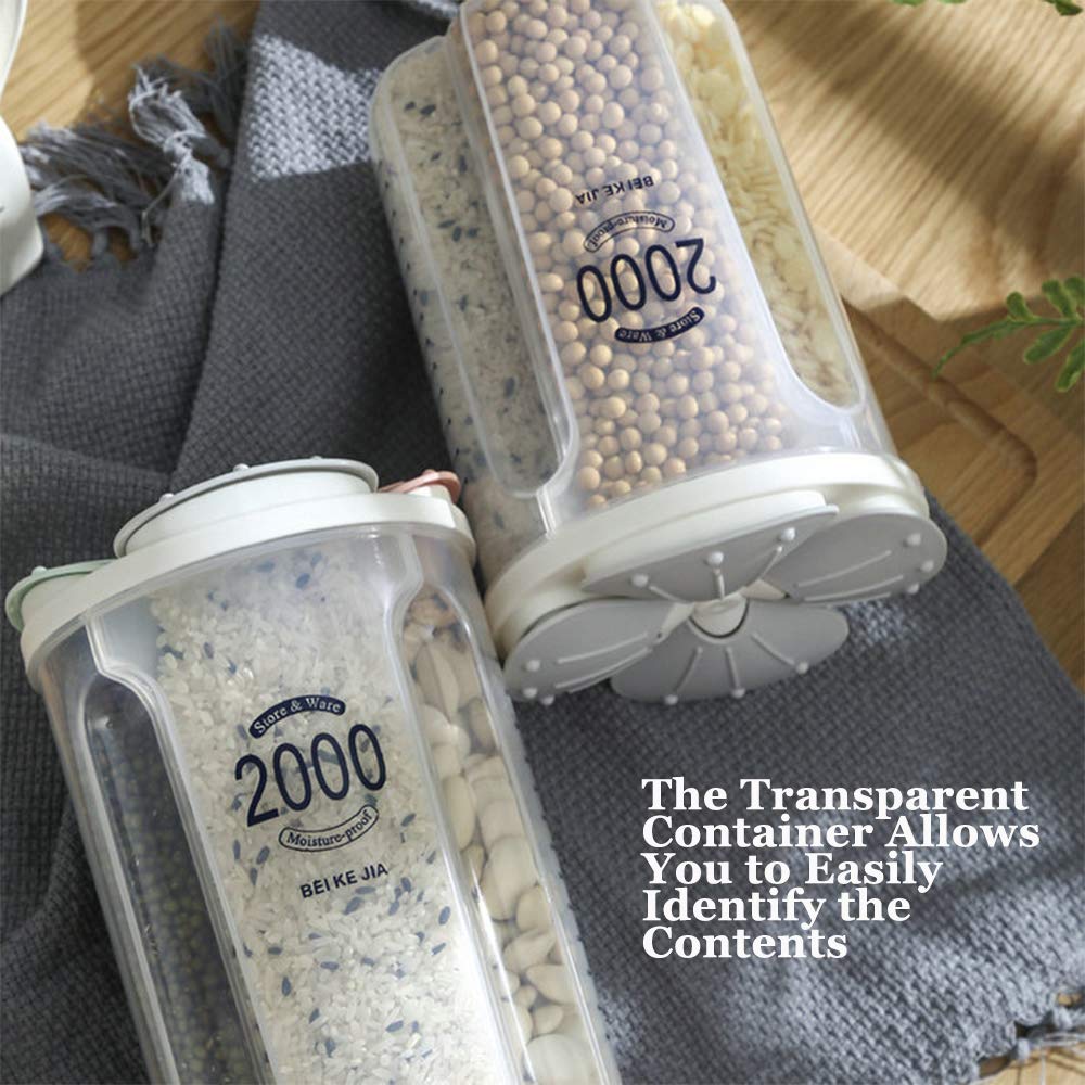 Airtight Food Storage Containers Set - BPA Free Plastic Kitchen Canisters for Flour, Sugar, Rice & Cereal (2000ml, 4-Piece, 2 Colors) - Perfect for Pantry Organization & Meal Prep