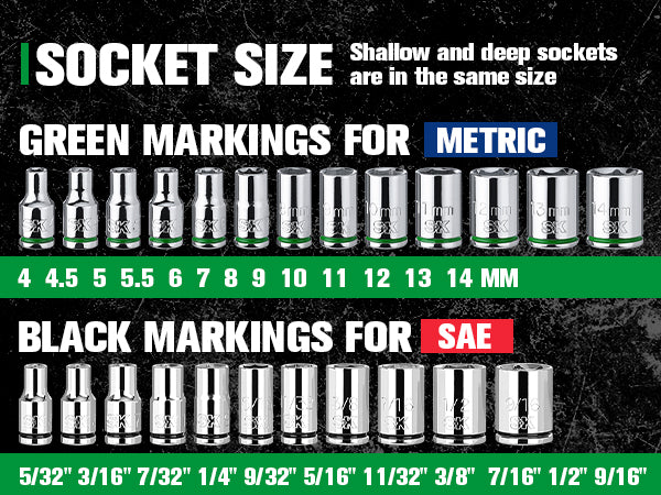 1/4 Inch Drive 52-Piece 6-Point Shallow & Deep SAE & Metric Chrome Socket Set - Perfect for Automotive Repair, DIY Projects, and Home Maintenance