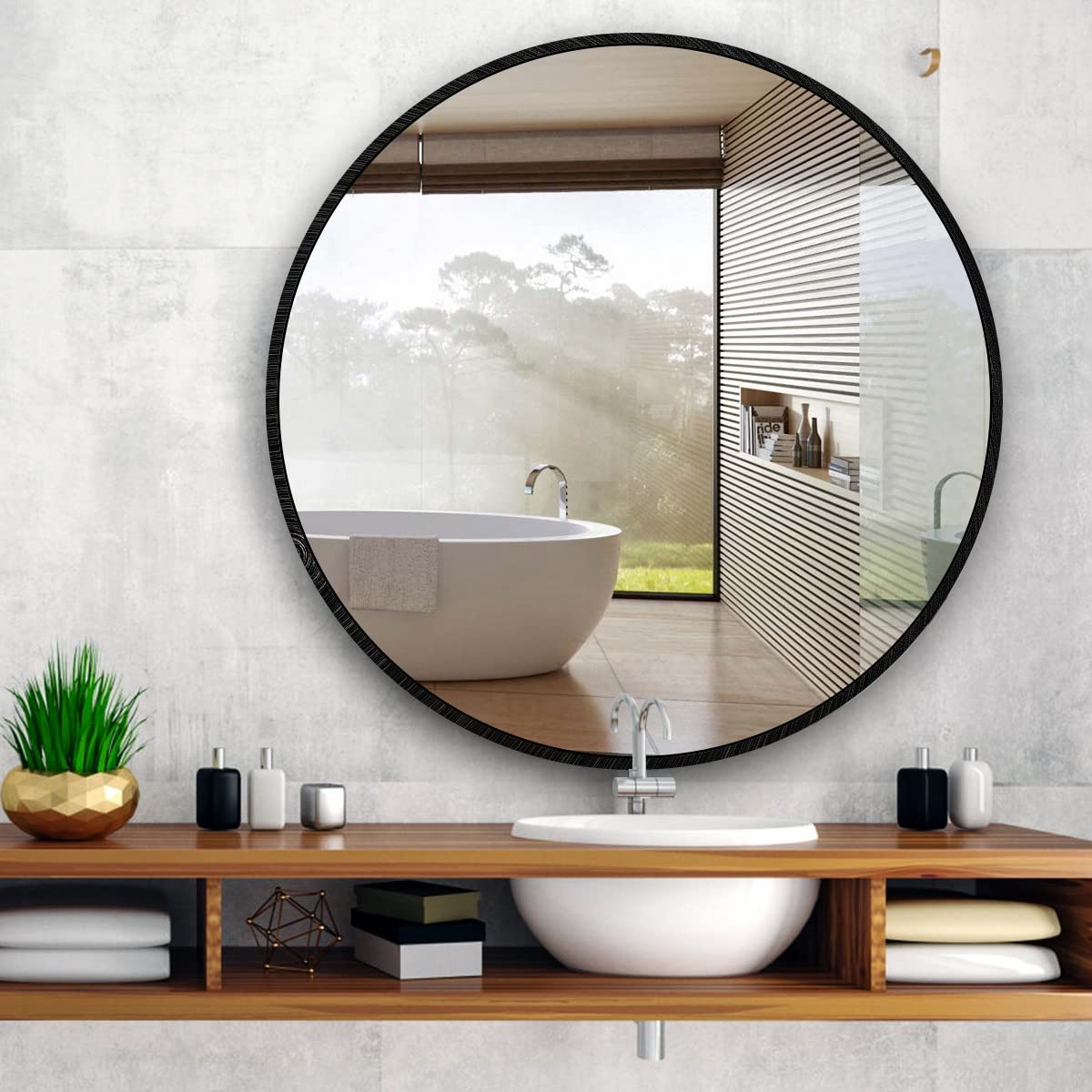 36 Inch Round Wall Mirror - Black Brushed Metal Frame for Bathroom, Living Room, Bedroom & Entryway | Decorative Circle Mirror for Home Decor & Vanity Use