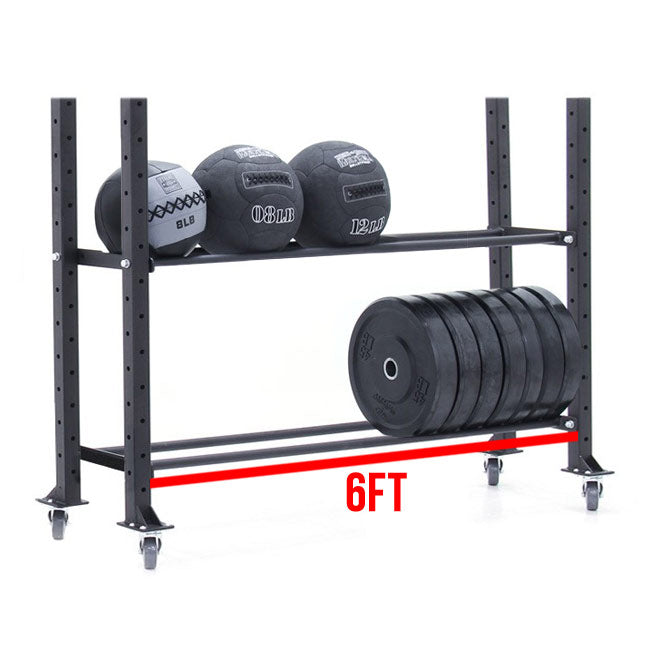 XM Fitness 2-Tier Ball & Plate Storage Rack - 6ft Heavy Duty Weight Organizer for Home Gym, Garage, or Commercial Fitness Center