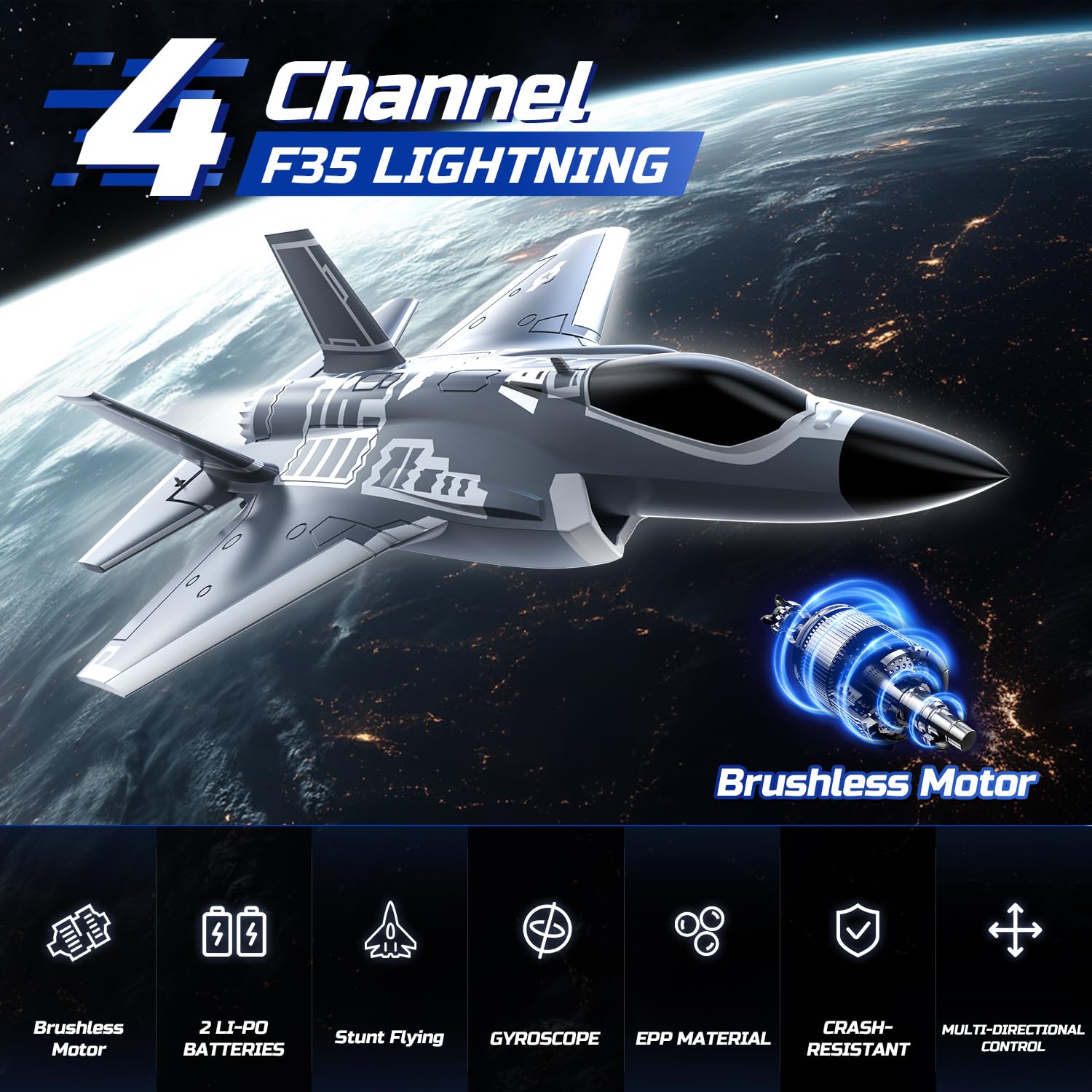 DEERC F35 4 Channel Brushless RC Plane for Adults - 2.4GHz Remote Control Airplane with 6-Axis Gyro Stabilizer, RTF Ducted Fan Fighter Jet - Easy to Fly Hobby Aircraft for Advanced Players | Outdoor Flying, Backyard Fun & RC Aviation Enthusiasts