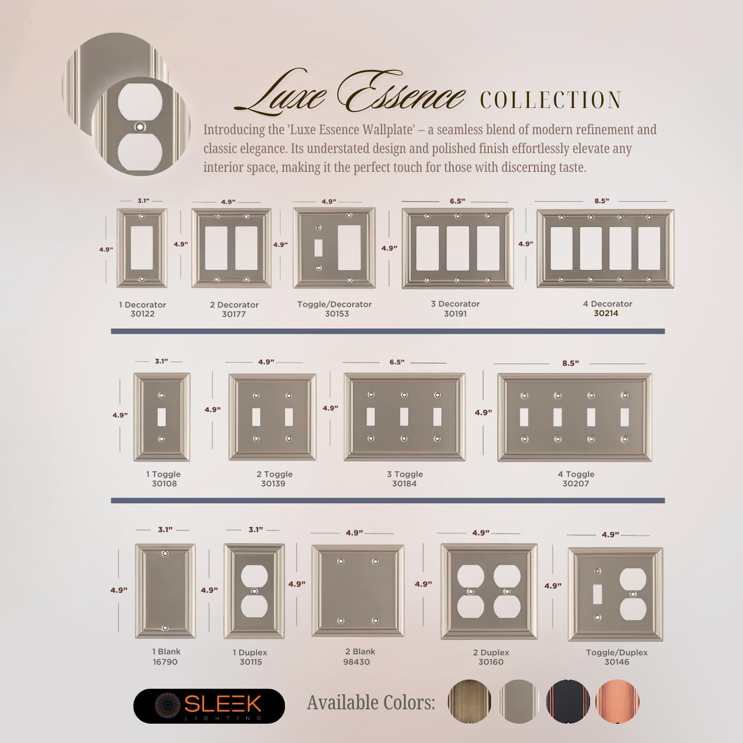 SLEEKLIGHTING Brushed Nickel Outlet Covers & Switch Plates - Decorative Wall Plate Light Switch Cover Beveled Edge - 4 Gang Decorator Size (2 Pack) - Perfect for Home, Office & Hotel Renovation