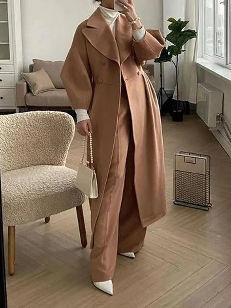 Women's Stylish Lantern Sleeve Overcoat - Elegant Long Trench Coat for Fall & Winter - Perfect for Office, Date Night & Special Occasions