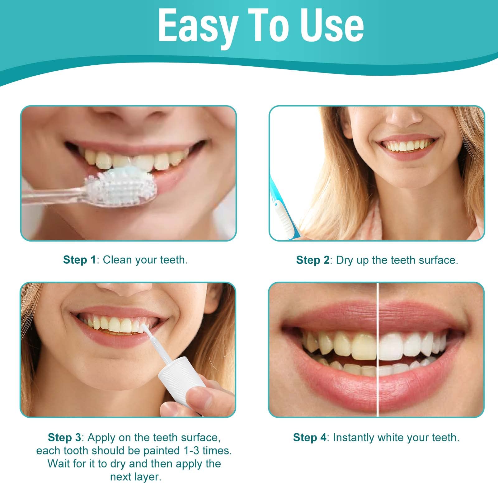 Professional Teeth Whitening Paint Kit - Instant Whitening Gel for Brighter Smile, Enamel Safe Formula - Perfect for Daily Use, Parties & Special Events