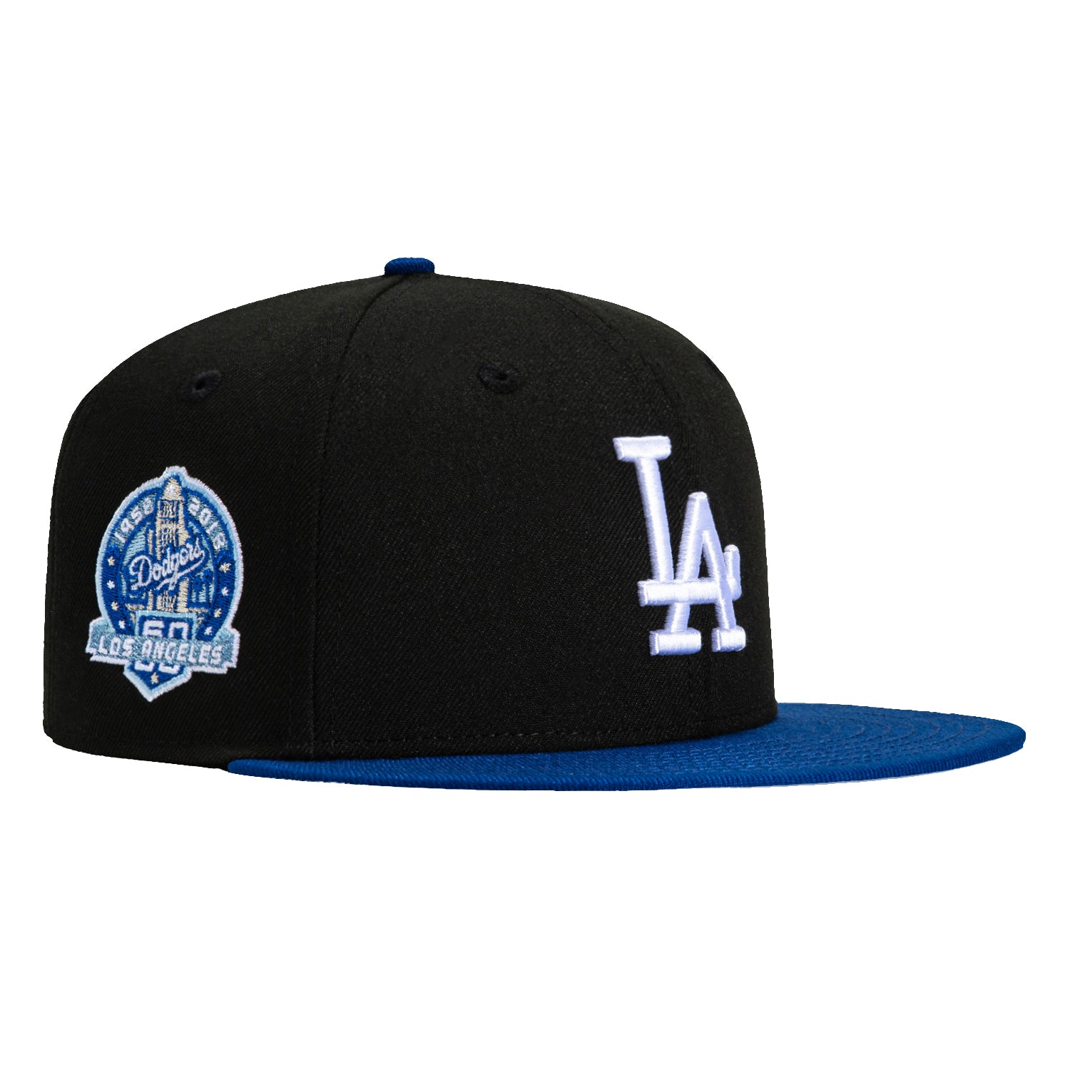 New Era 59Fifty Los Angeles Dodgers 60th Anniversary Patch Snapback Hat - Black & Royal Blue - Official MLB Baseball Cap for Men & Women - Perfect for Games, Collecting & Streetwear Fashion
