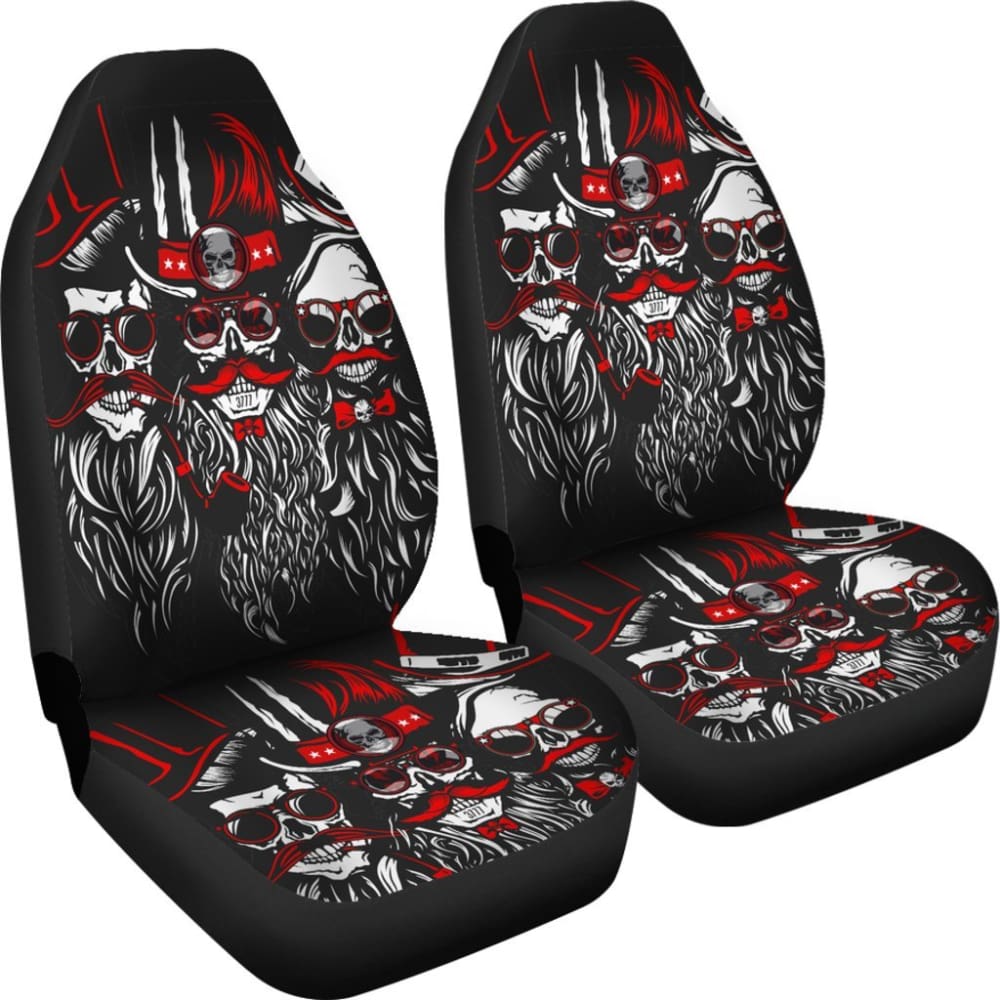 2 Pcs Gothic Skull Car Seat Covers - Universal Fit for Cars, Trucks & SUVs - Black PU Leather with Skull Design - Perfect for Halloween, Gothic Style & Car Enthusiasts