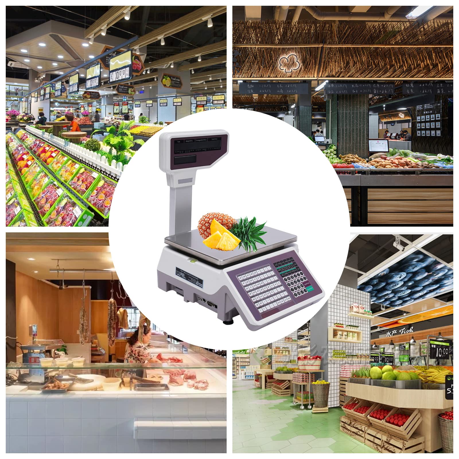 Commercial Price Computing Scale with Thermal Label Printer - 66lb Capacity, Pole Display & Mobile App for Supermarkets, Retail Stores, and Farmers Markets | Perfect for Checkout Counters, Inventory Management, and Shipping Departments