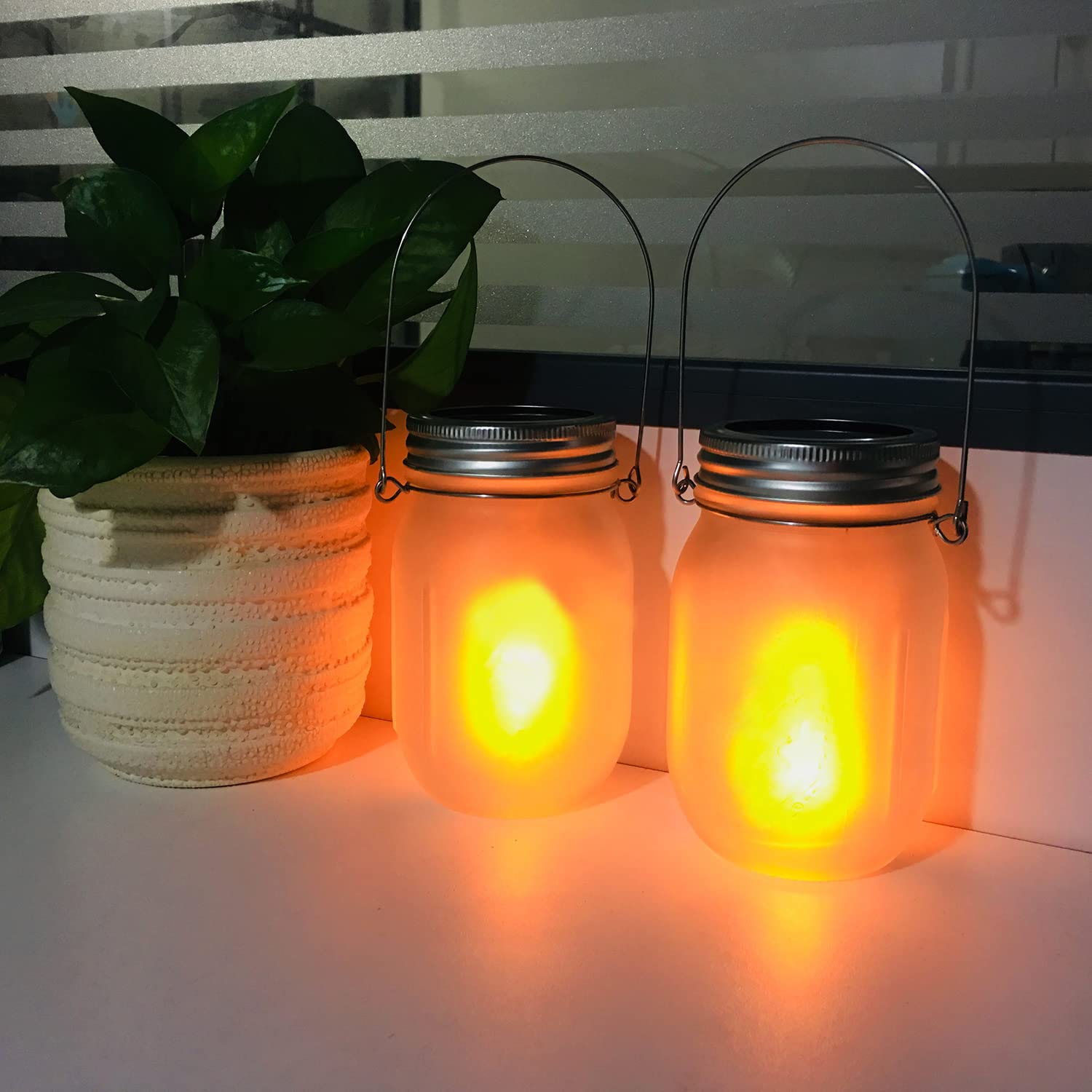 Solar Flicker Torch Lights, 6 Pack Waterproof Outdoor Solar Lanterns with Dancing Flame Effect - Built-in Glass Mason Jar for Patio, Yard, Garden, Desktop, Party, Halloween & Christmas Decorations - Perfect for Outdoor Gatherings, Backyard Lighting and Holiday Celebrations