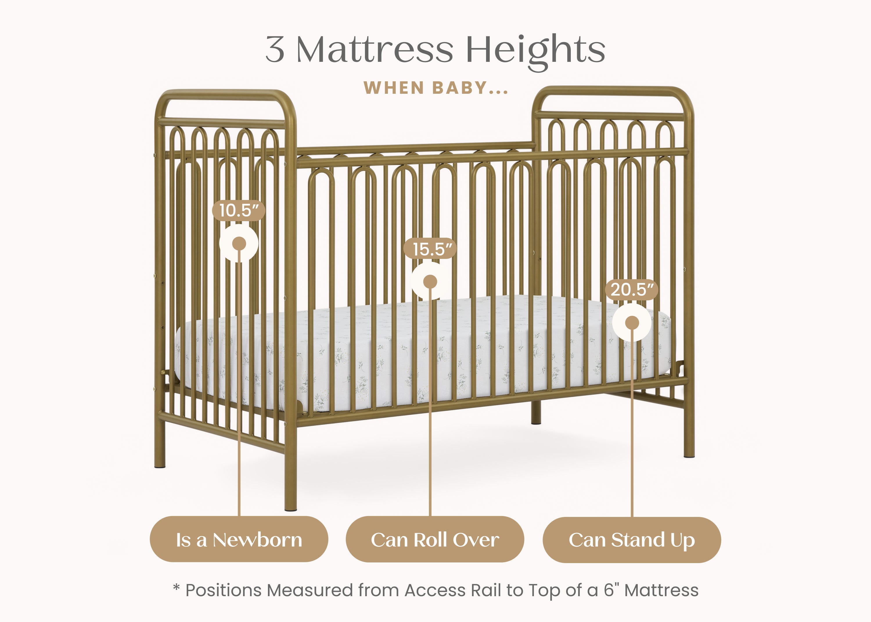 Darcy 4-in-1 Convertible Metal Baby Crib - Toddler Bed, Daybed & Full-Size Bed Conversion - Modern Nursery Furniture for Newborns to Teens (White) | Perfect for Small Spaces & Growing Families