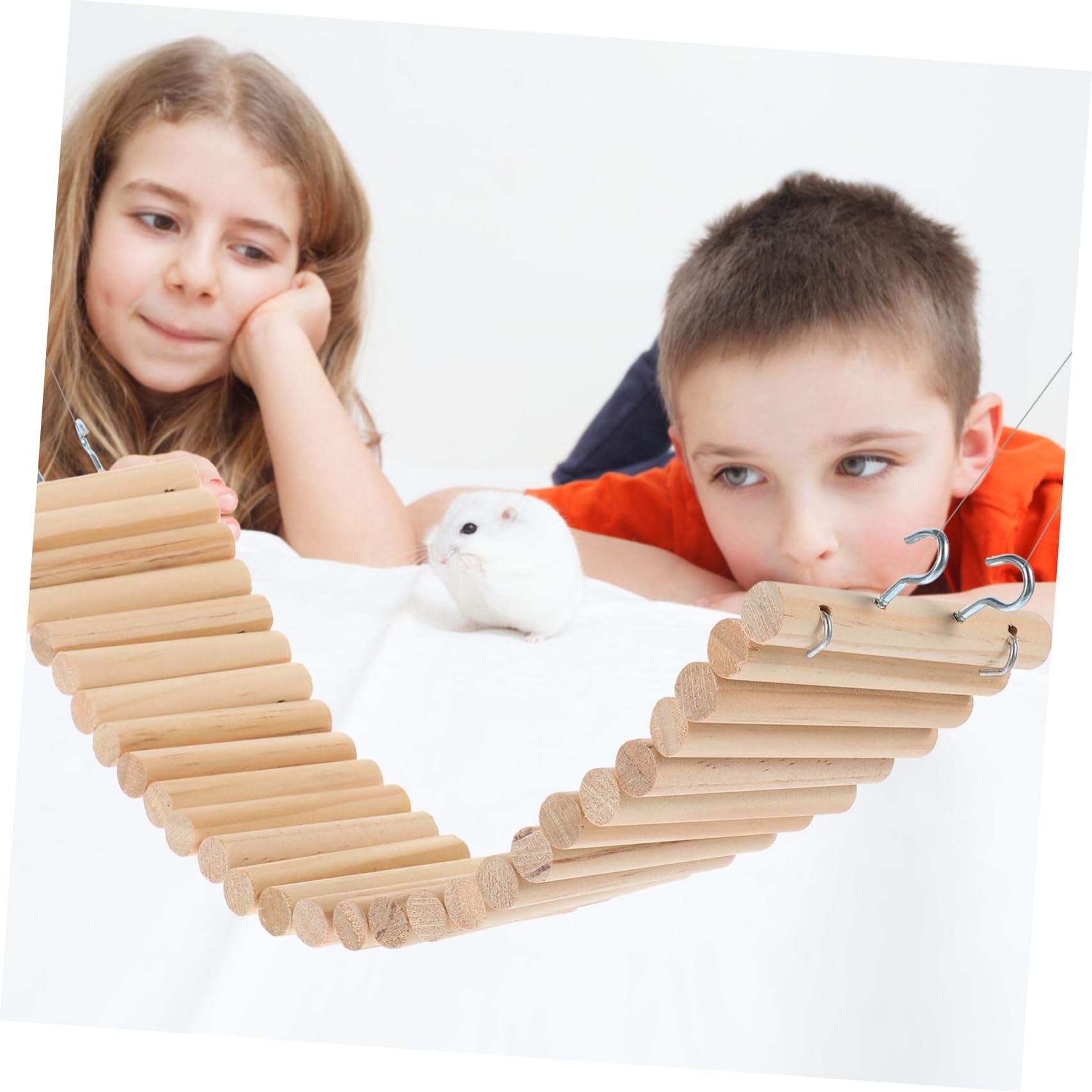 1pc Wooden Hamster Ladder Toy - Natural Wood Climbing Bridge for Small Pets, Chewable Suspension Bridge for Hamsters & Birds - Perfect for Cage Climbing & Playtime Activities