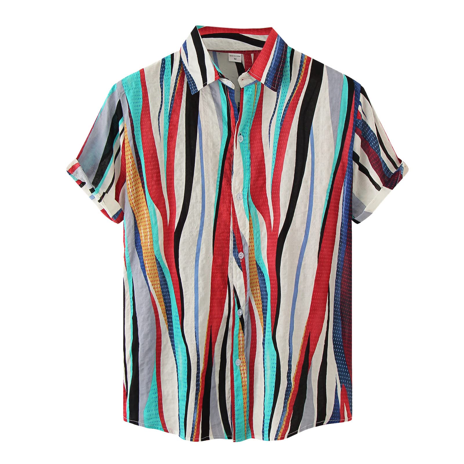 Men's Hawaiian Print Short Sleeve Casual Shirt - Summer Beach Vacation Shirt with Turn Down Collar | Perfect for Tropical Getaways, Luau Parties & Casual Outings
