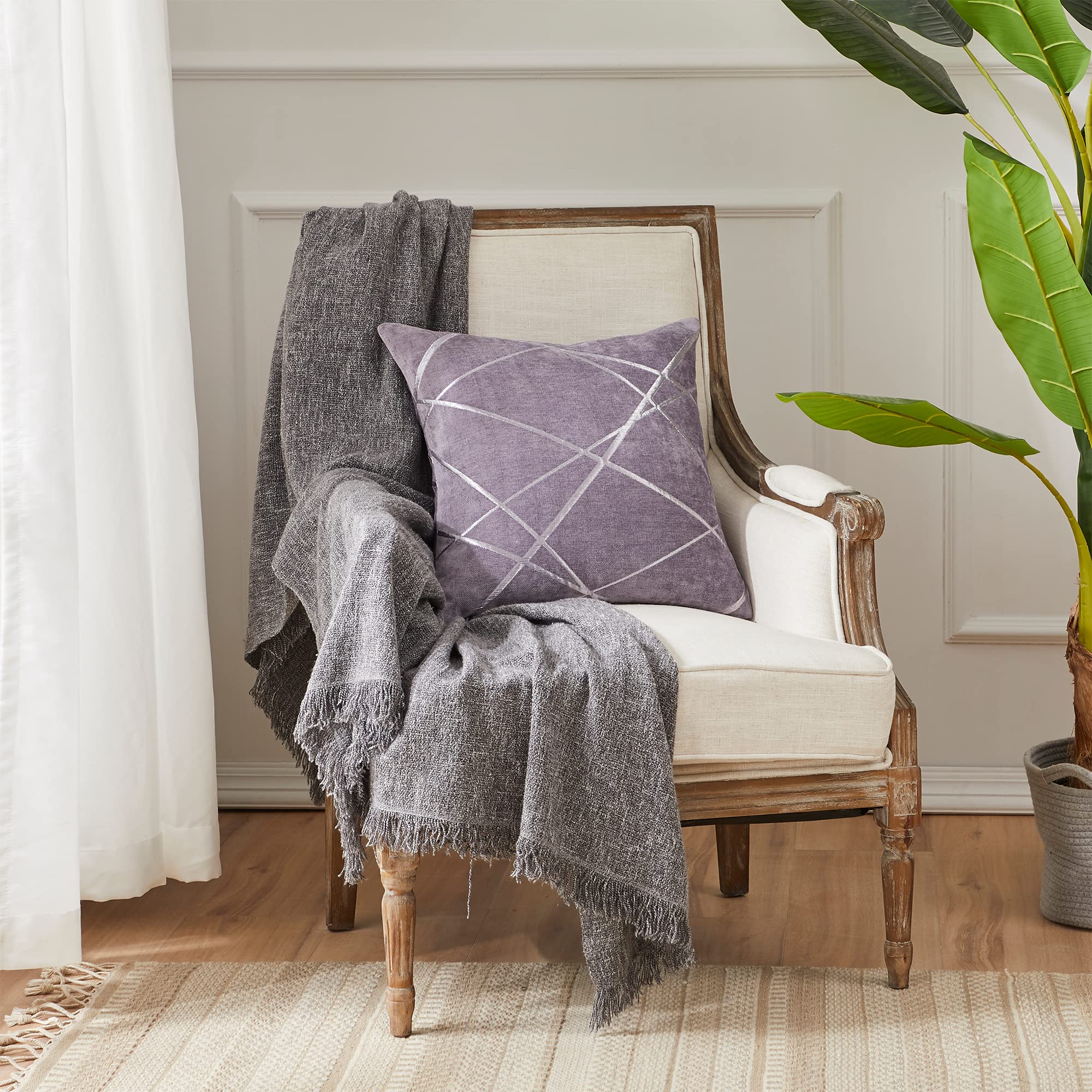 GIGIZAZA 24x24 Inch Purple Decorative Throw Pillow Covers Set of 2 - Soft Square Cushion Covers for Sofa, Bed & Living Room - Luxury Home Decor Accent Pillows