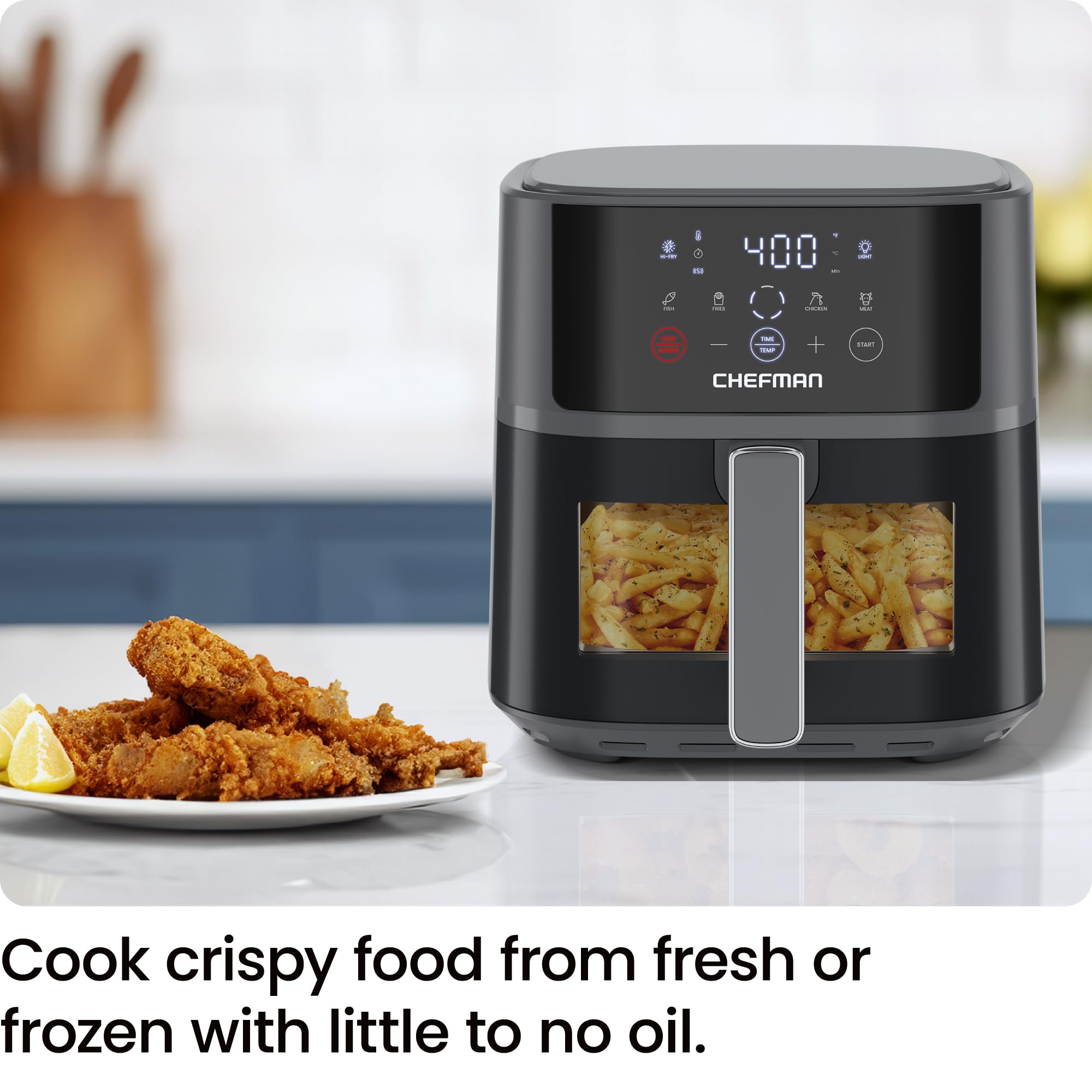 Chefman 6 QT Compact Air Fryer with Hi-Fry Technology - Extra Crispy Results, Easy-View Window, 4 Preset Touch Controls, Nonstick Dishwasher-Safe Basket - Perfect for Quick Meals, Snacks & Healthy Cooking (Grey)