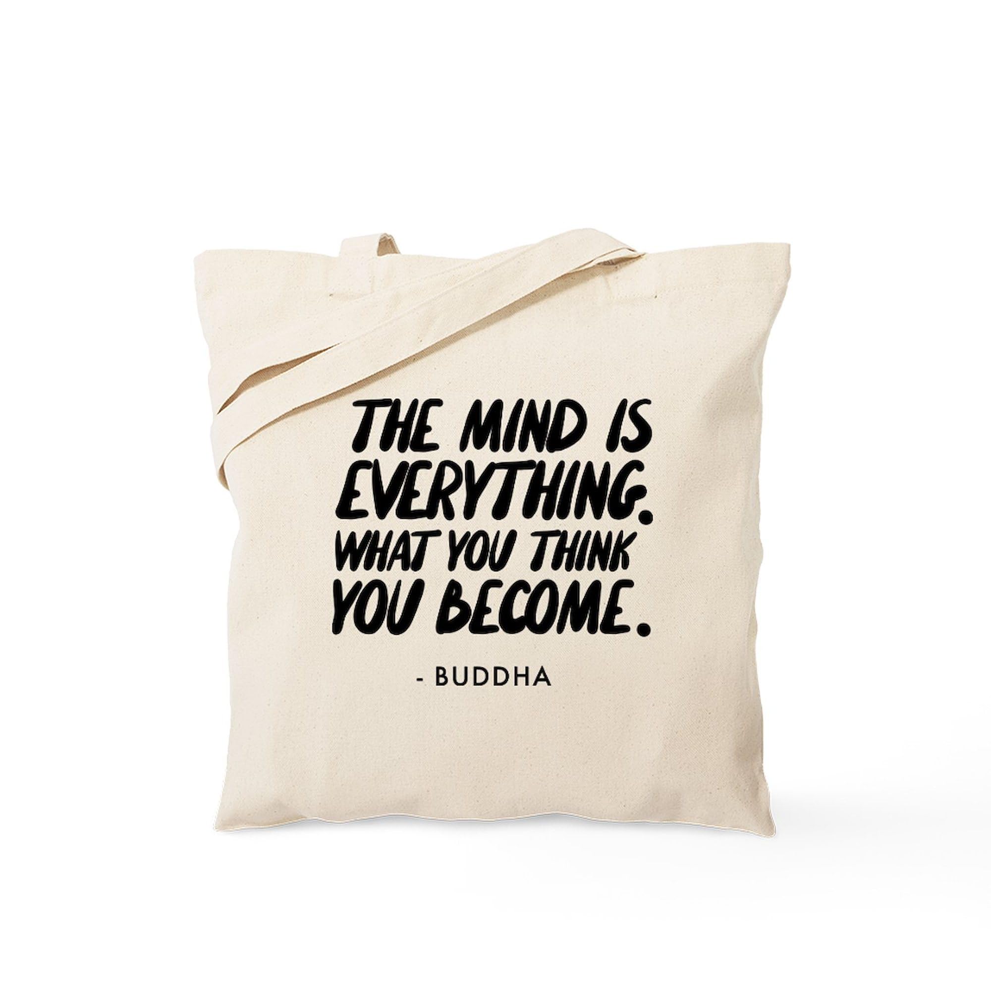 Buddha Quote 'The Mind Is Everything' Natural Canvas Tote Bag - Eco-Friendly Reusable Shopping Bag for Yoga, Meditation & Daily Use