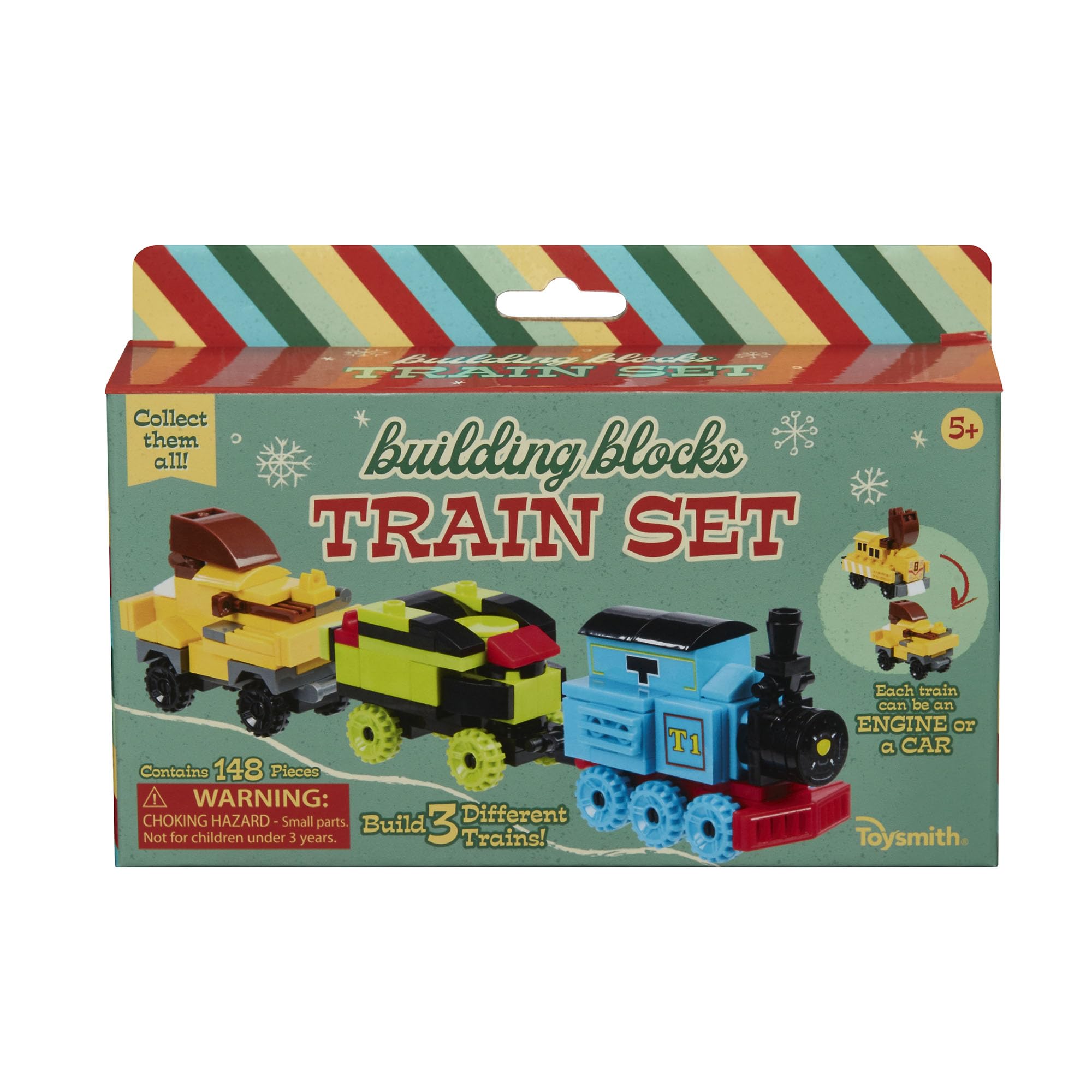 Toysmith 148-Piece Building Blocks Train Set - Build 3 Different Miniature Engine & Railway Cars, STEM Educational DIY Toy for Kids Ages 5+, Perfect Gift for Boys & Girls | Creative Play, Birthday Present, Classroom Activity