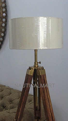 NauticalMart Brass Finish Tripod Floor Lamp Stand - Elegant Living Room Lighting for Home Decor, Reading & Cozy Ambiance