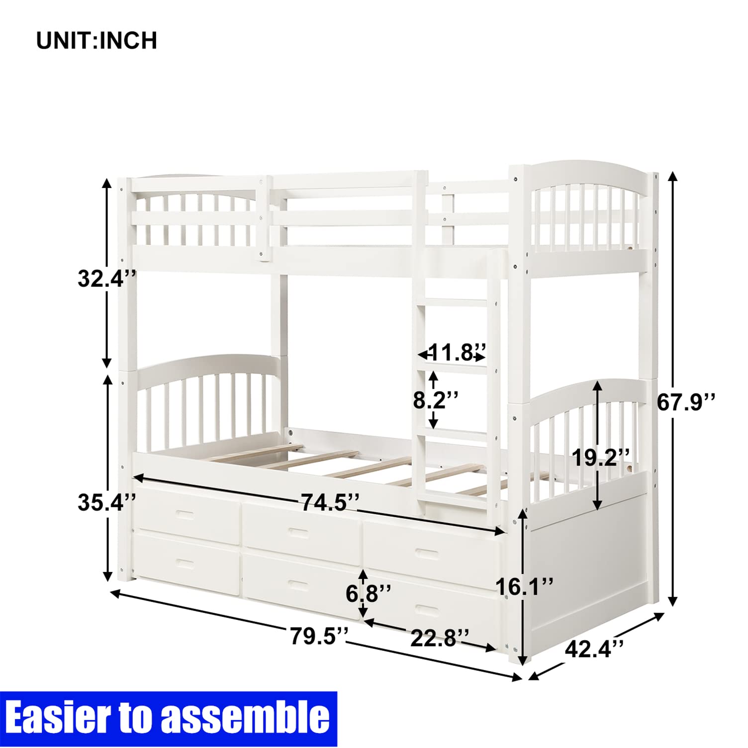 Solid Wood Twin Bunk Bed with Storage & Trundle - Heavy Duty for Kids & Adults (Espresso) - Perfect for Small Spaces & Guest Rooms
