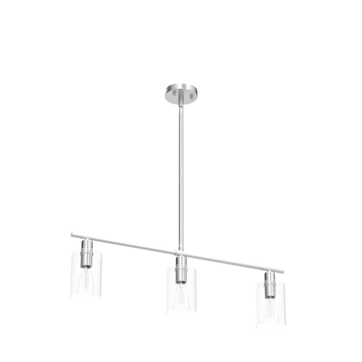 ETONIMERR 3-Light Brushed Nickel Modern Kitchen Island Pendant Light with Glass Shade - Industrial Linear Hanging Lighting Fixture for Dining Room, Bar Counter, and Kitchen Island Decor
