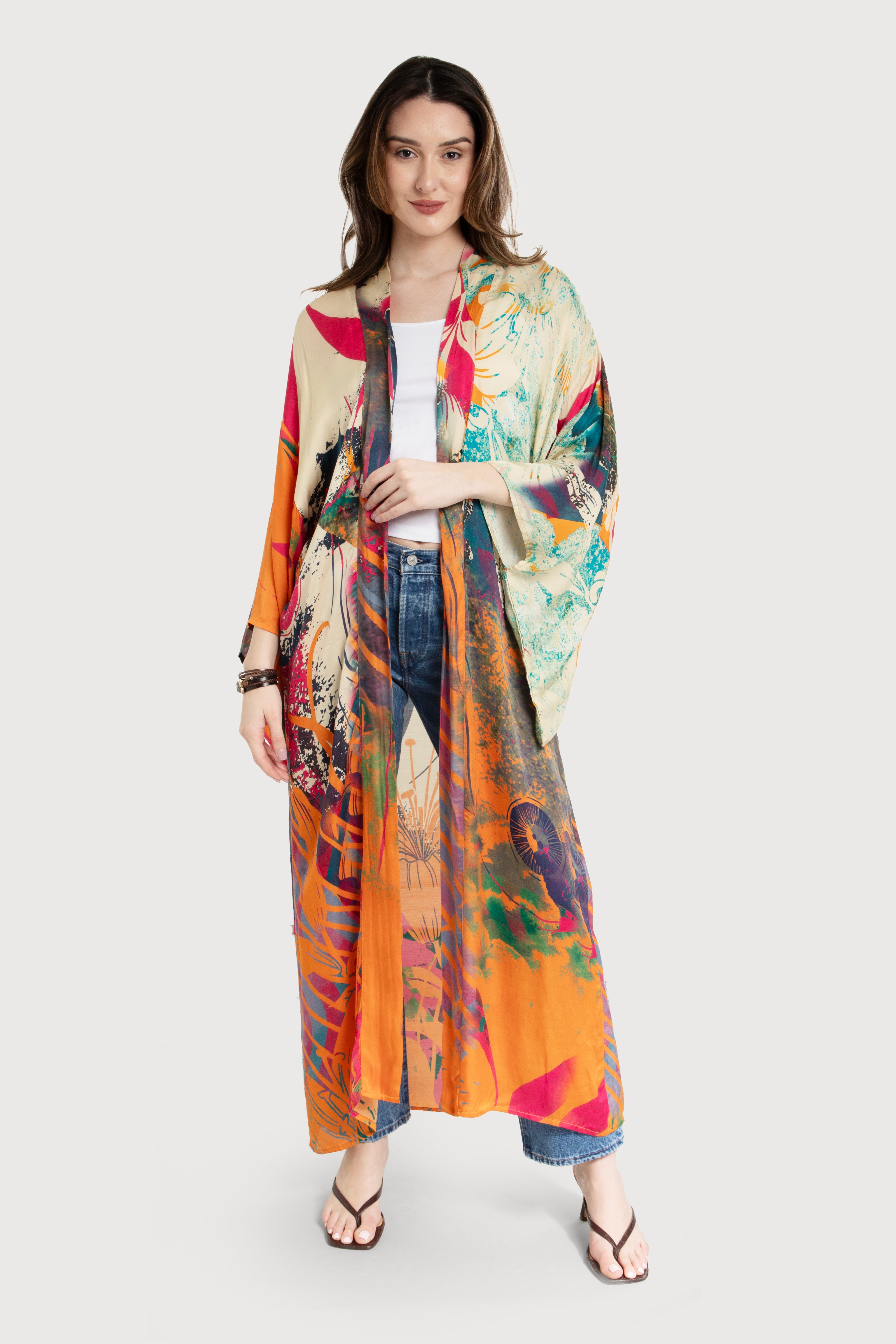 Ultra Lightweight Summer Kimono with Abstract Floral Print - Perfect for Beach Cover-Up, Poolside Lounging & Boho Fashion