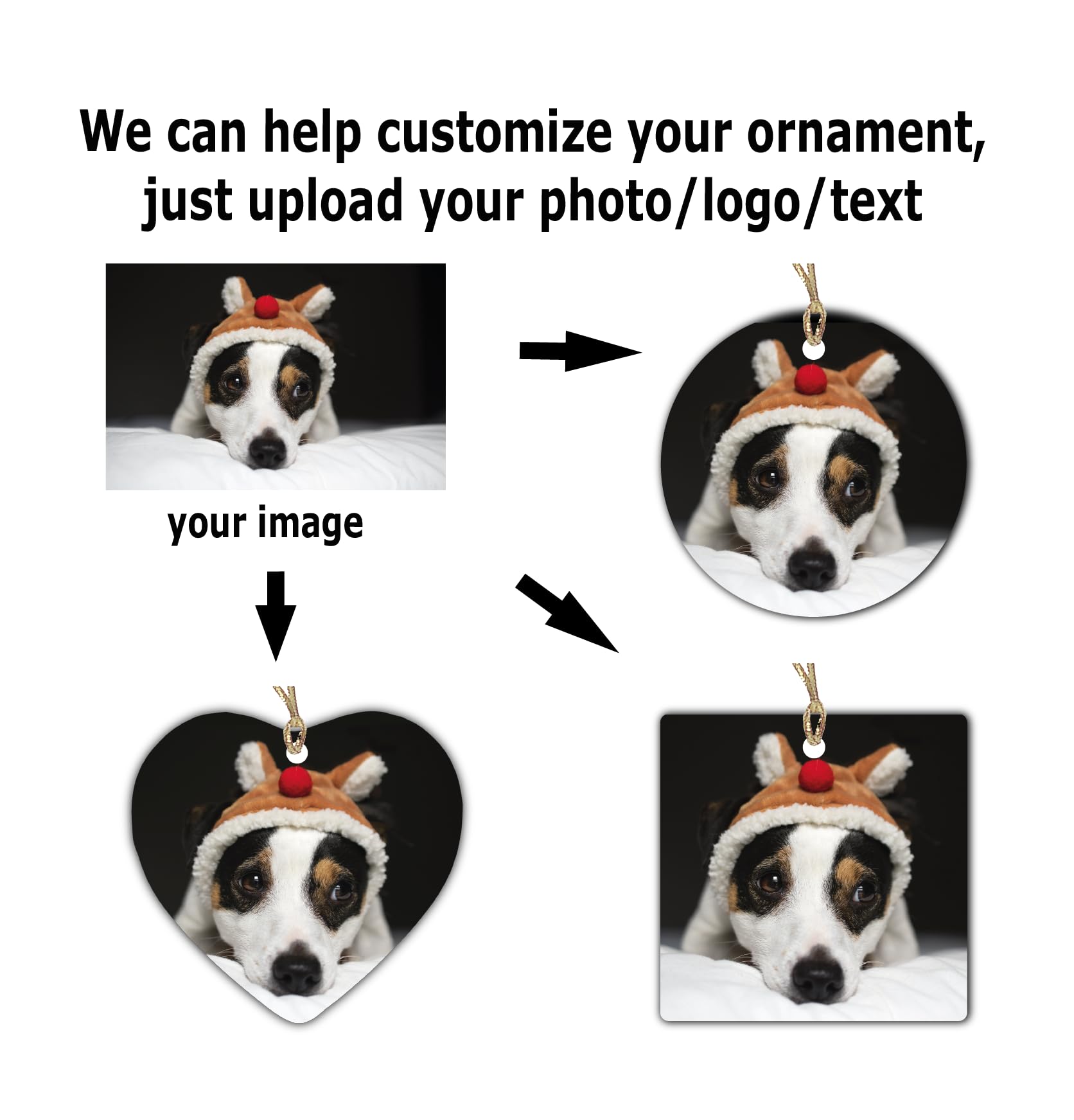 Custom Personalized Porcelain Ornament with Photo, Text & Art Design - Heart-Shaped Ceramic Keepsake with Gold String & Gift Bag Included - Perfect for Christmas Decor, Wedding Favors & Anniversary Gifts