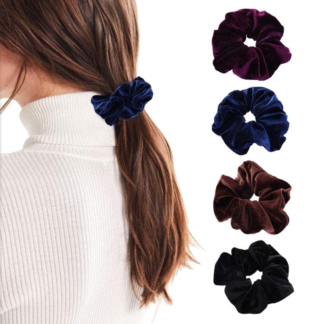 ALIBA COLLECTION 4-Pack Velvet Scrunchies for Women - Soft Hair Ties & Elastic Hair Bands for Thick Hair - Large Ponytail Holders & Cute Hair Accessories - Perfect for Work, Gym, and Everyday Styling