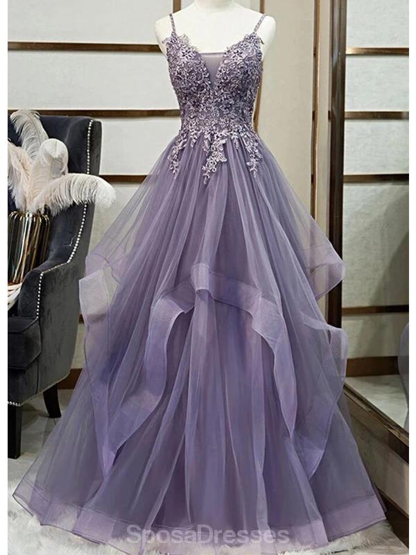 Elegant Grey Purple Ruffled Lace Beaded Long Evening Prom Dress for Women - Perfect for Formal Parties, Homecoming, and Special Occasions