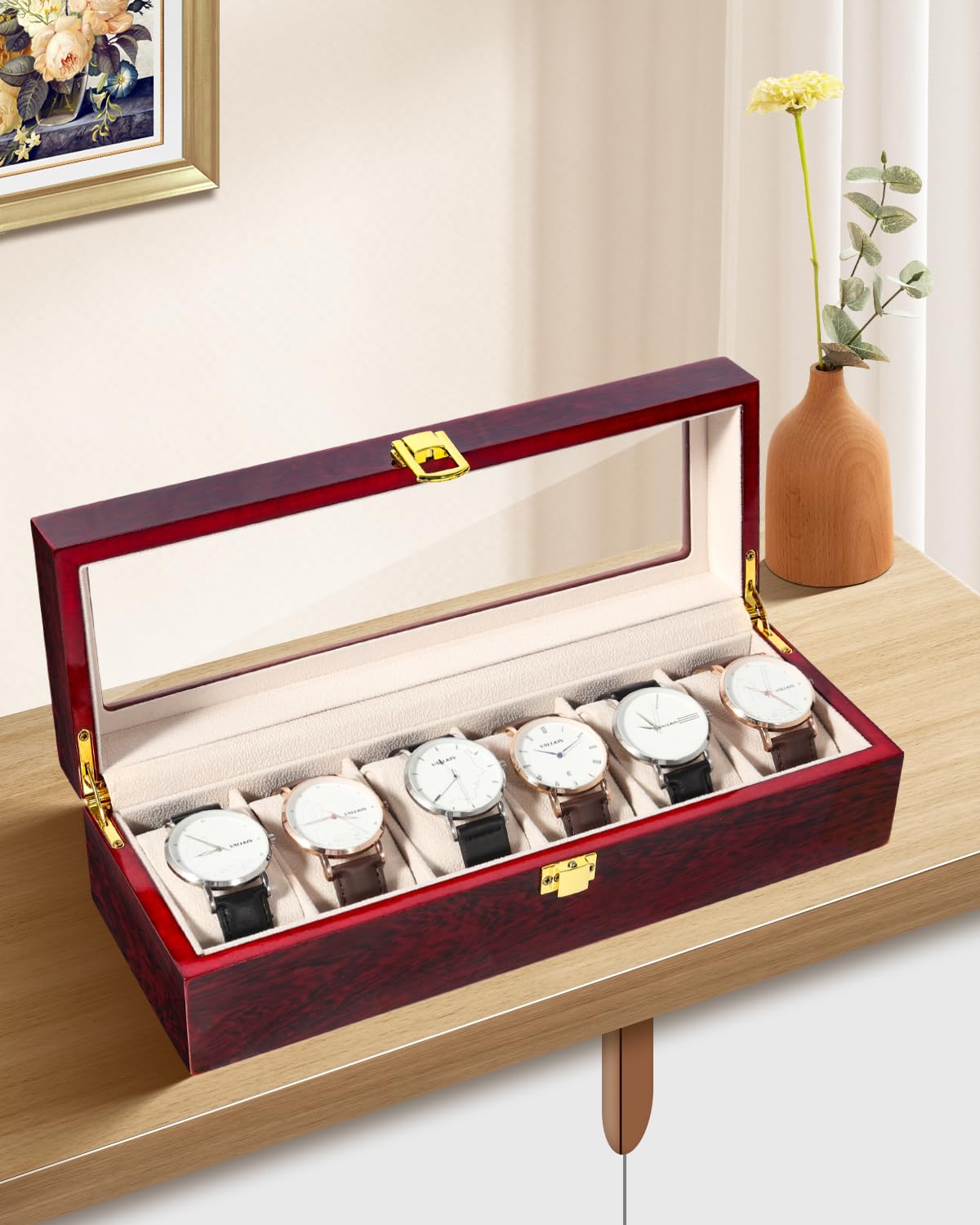 Wooden Watch Display Case - Jewelry Organizer Box for Men - Perfect for Watch Collections & Jewelry Storage at Home or Office