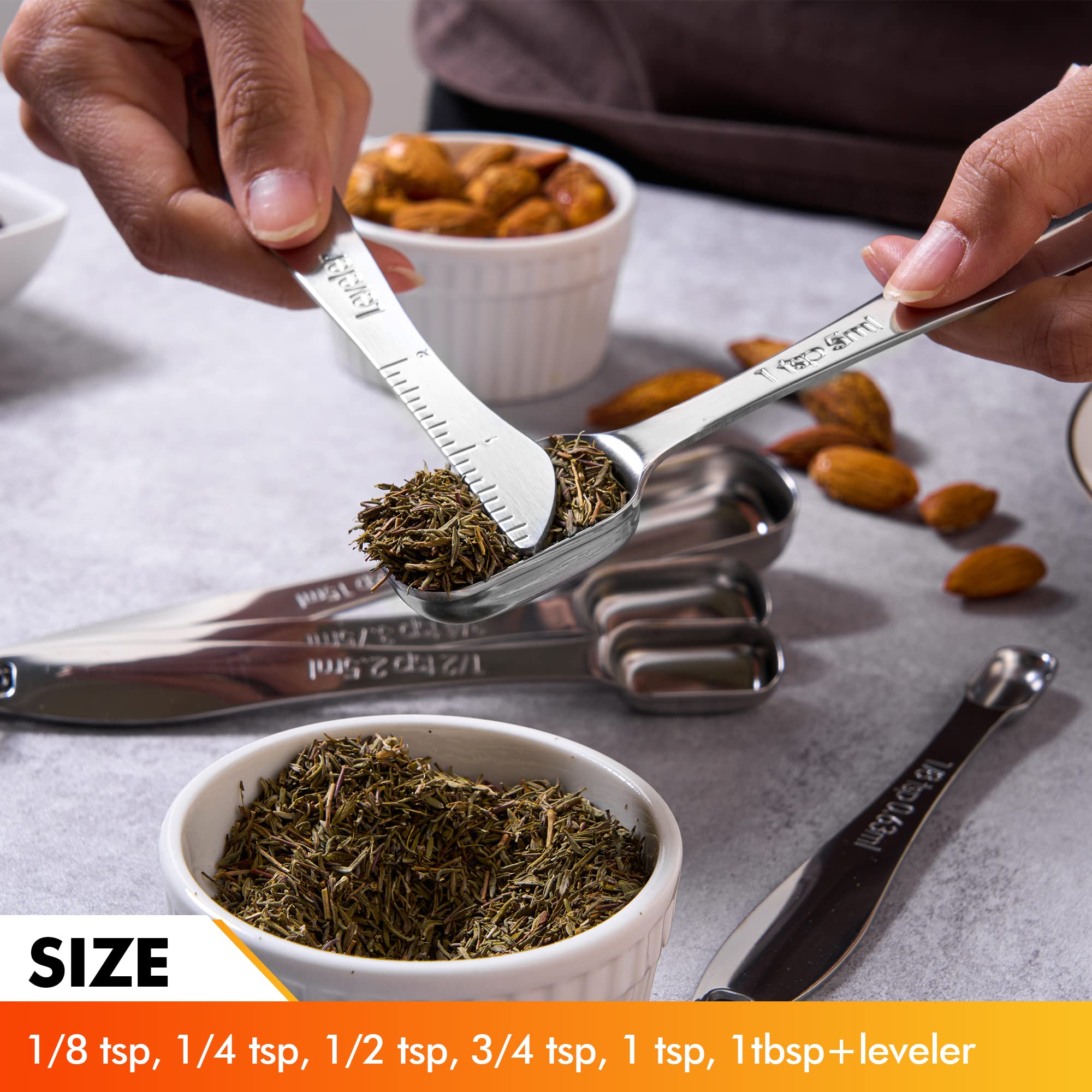Premium Stainless Steel Measuring Spoons and Cups Set - Heavy Duty 7-Piece Kitchen Tools for Dry & Liquid Ingredients | Fits Spice Jars | Includes Leveler | Ideal for Baking, Cooking & Meal Prep
